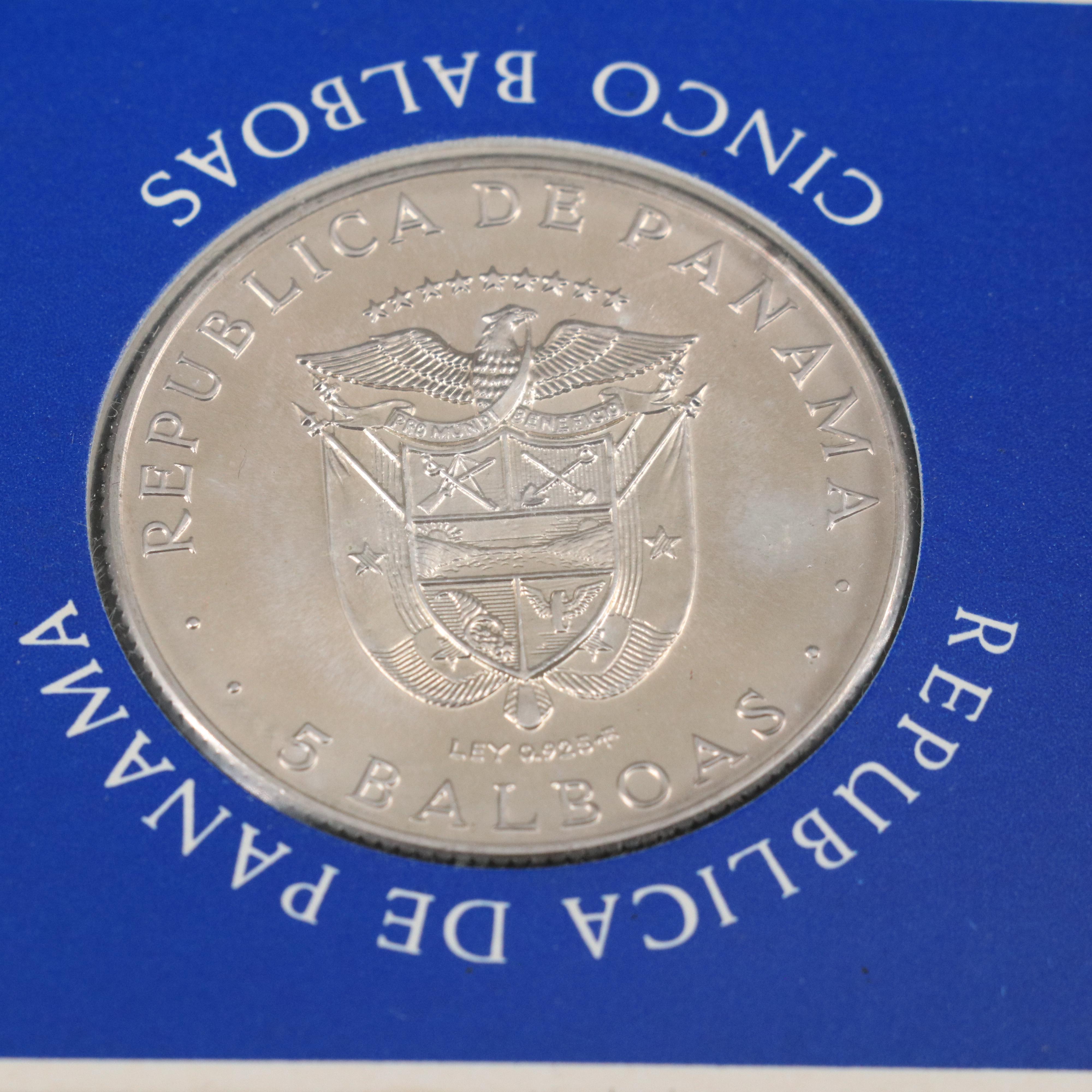 Three 1970 Panama Five Balboas Silver Coins