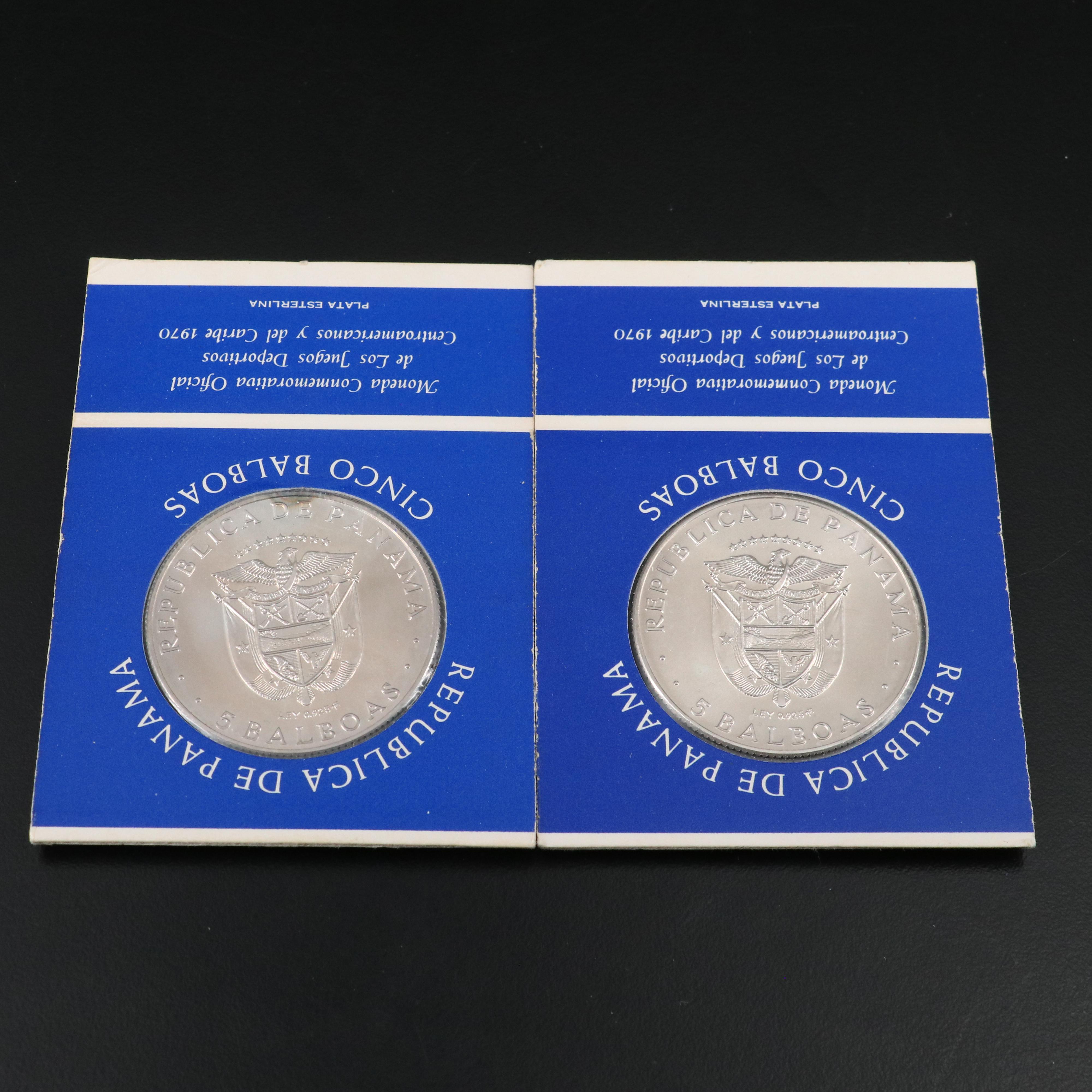 Three 1970 Panama Five Balboas Silver Coins