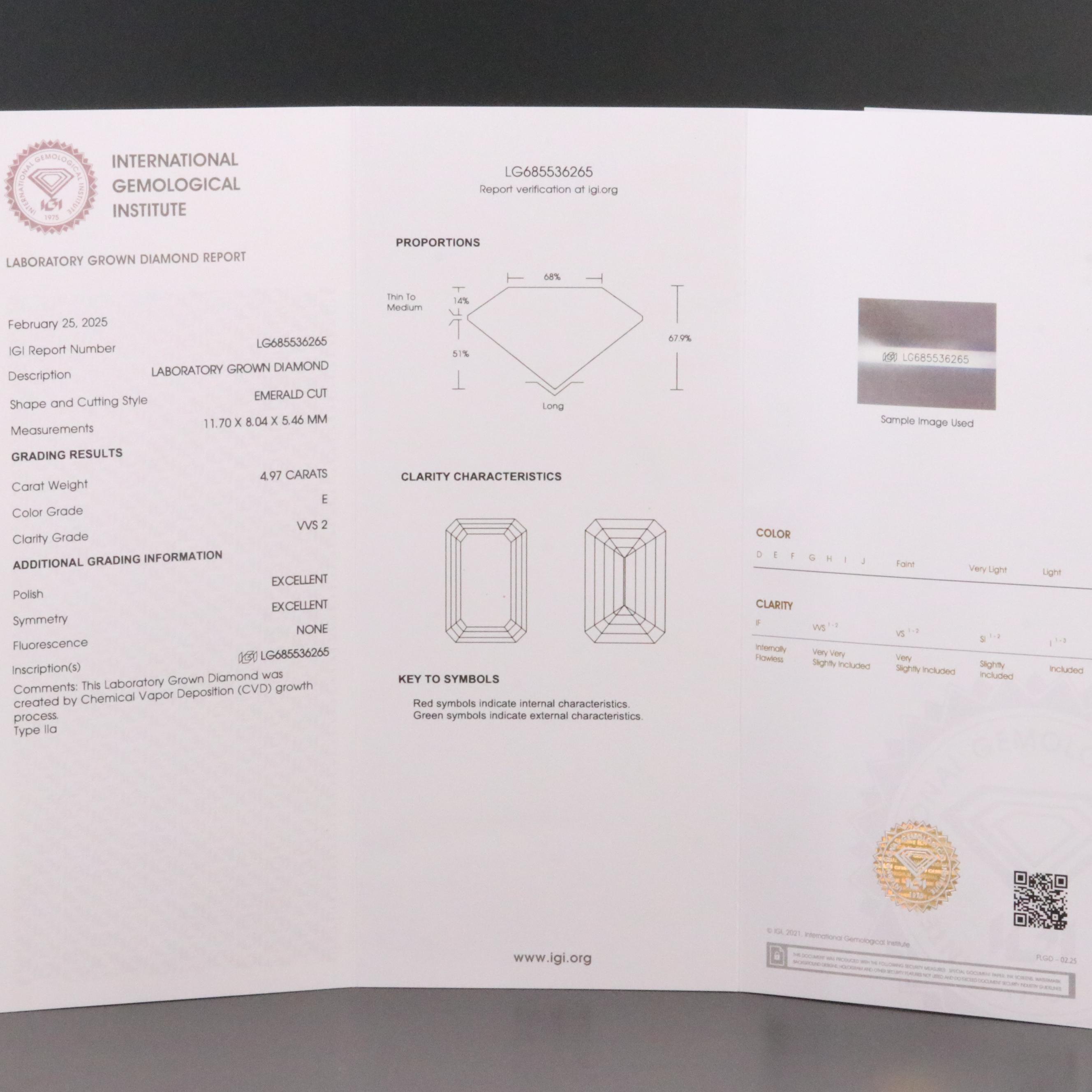 Loose 4.97 CT Lab Grown Diamond with IGI Report