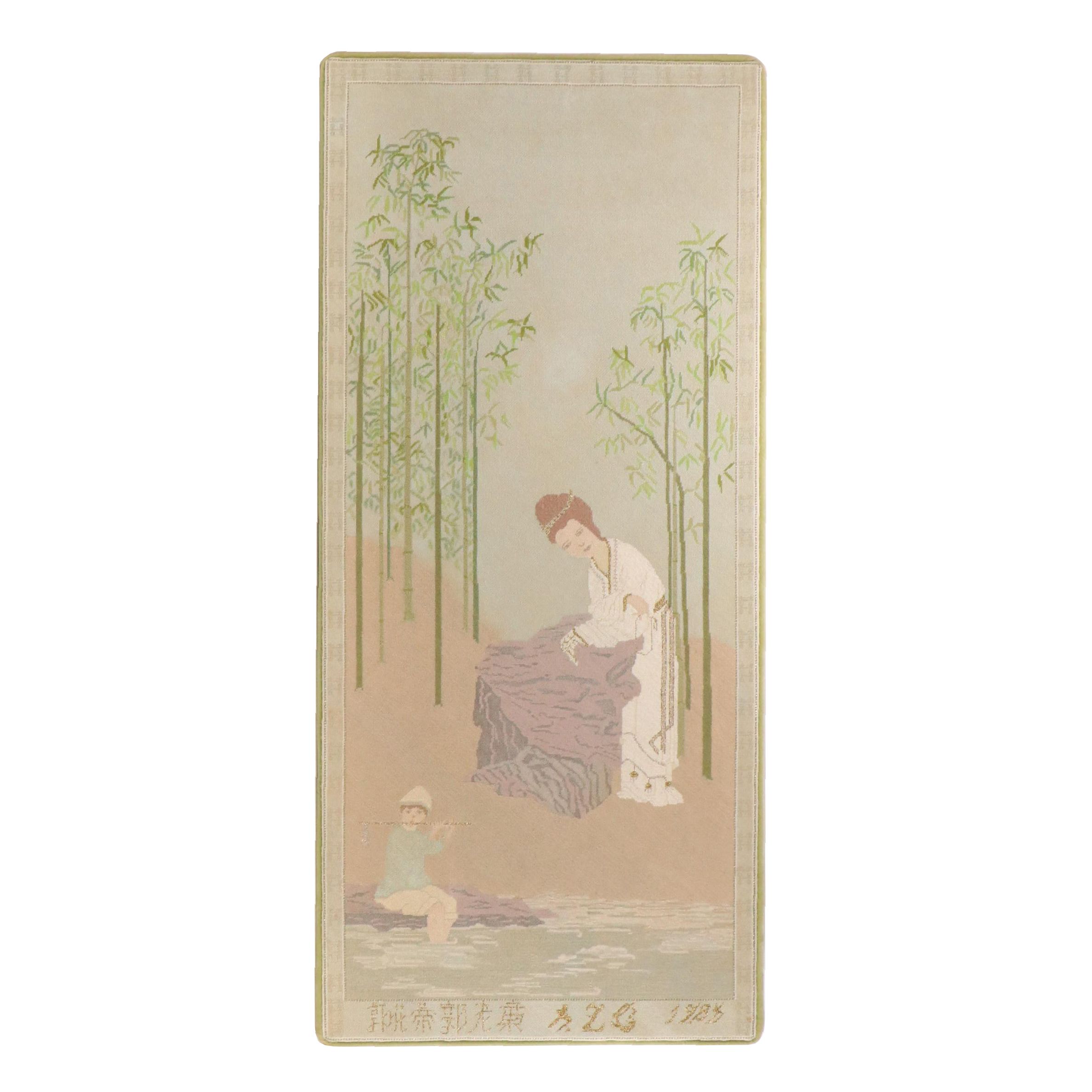 Handmade Needlepoint Panel with Bamboo Field Scene, Circa 1986