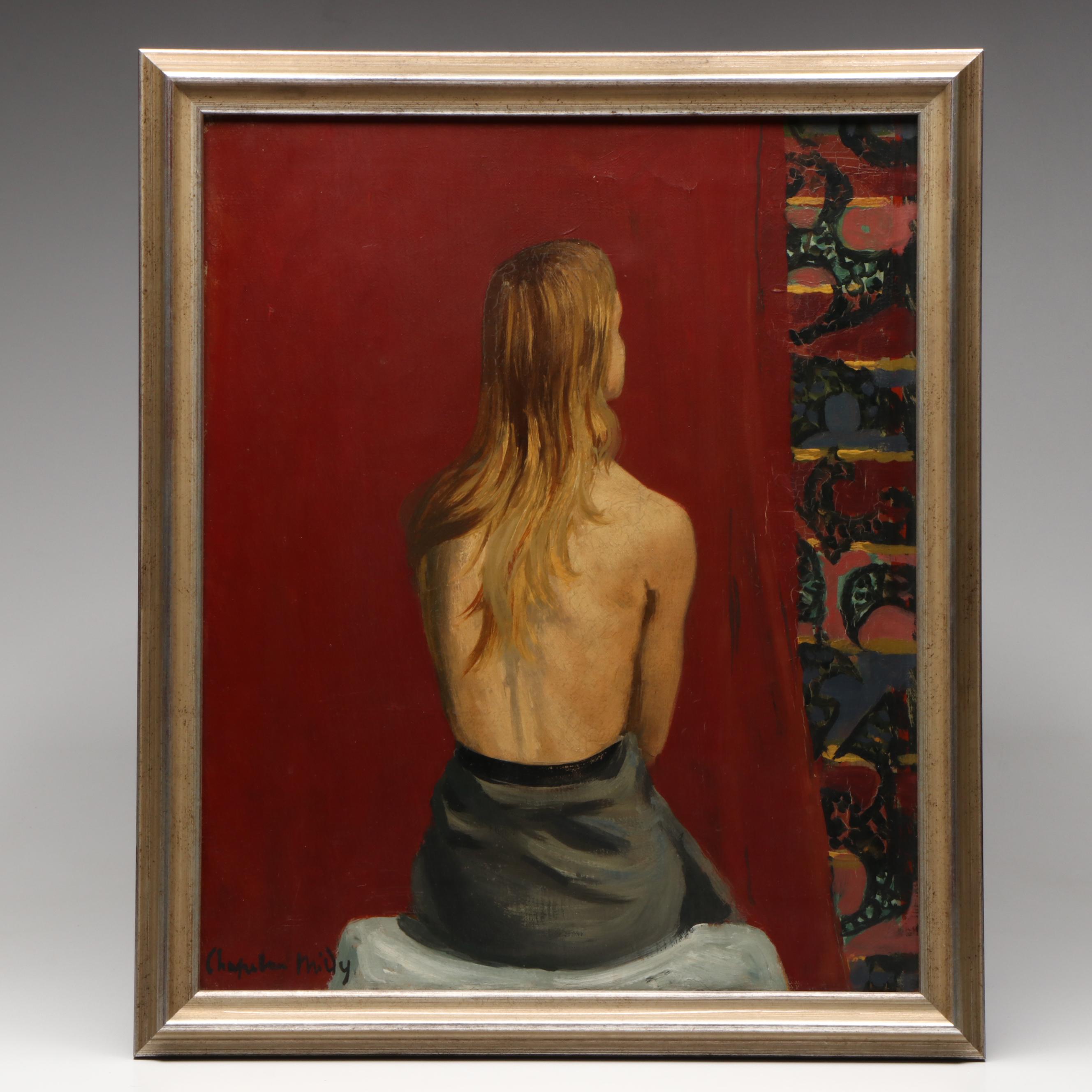 Roger Chapelain-Midy Oil Painting of Seated Half Nude Figure, Circa 1930