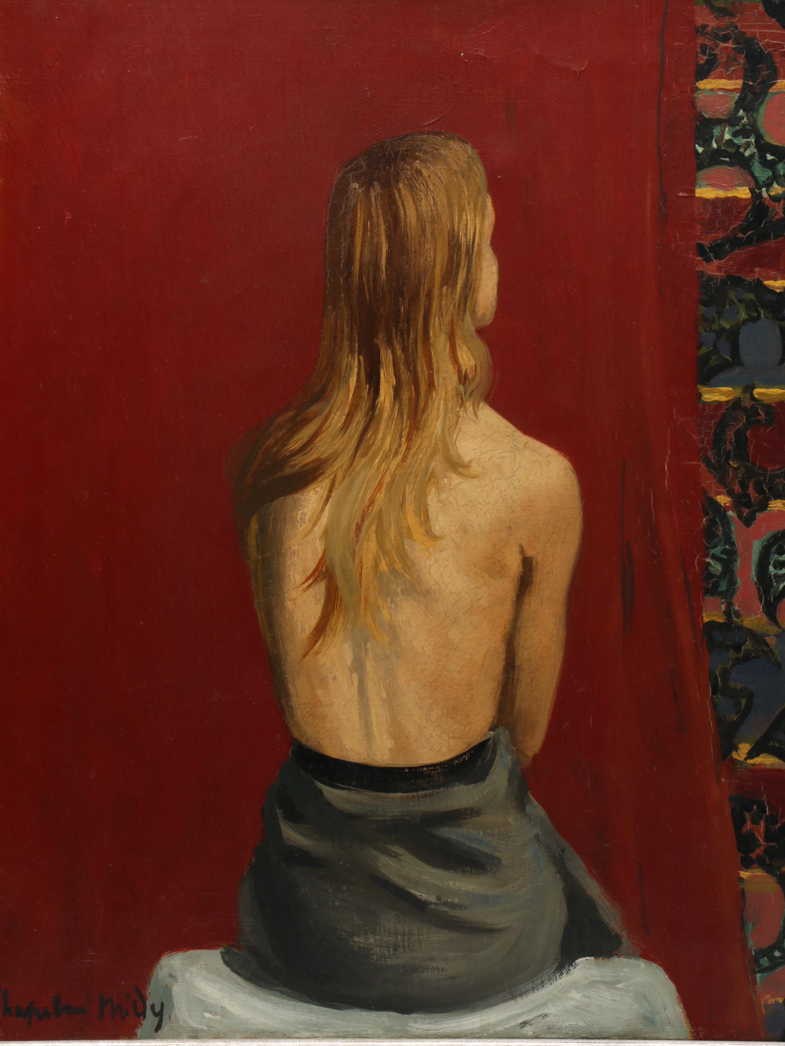 Roger Chapelain-Midy Oil Painting of Seated Half Nude Figure, Circa 1930