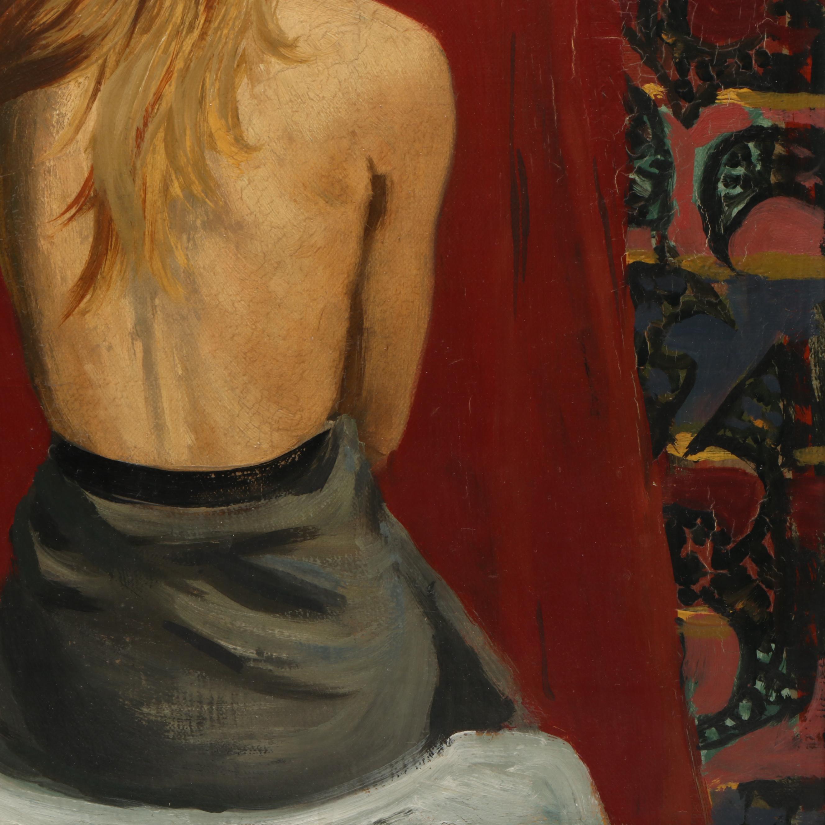 Roger Chapelain-Midy Oil Painting of Seated Half Nude Figure, Circa 1930