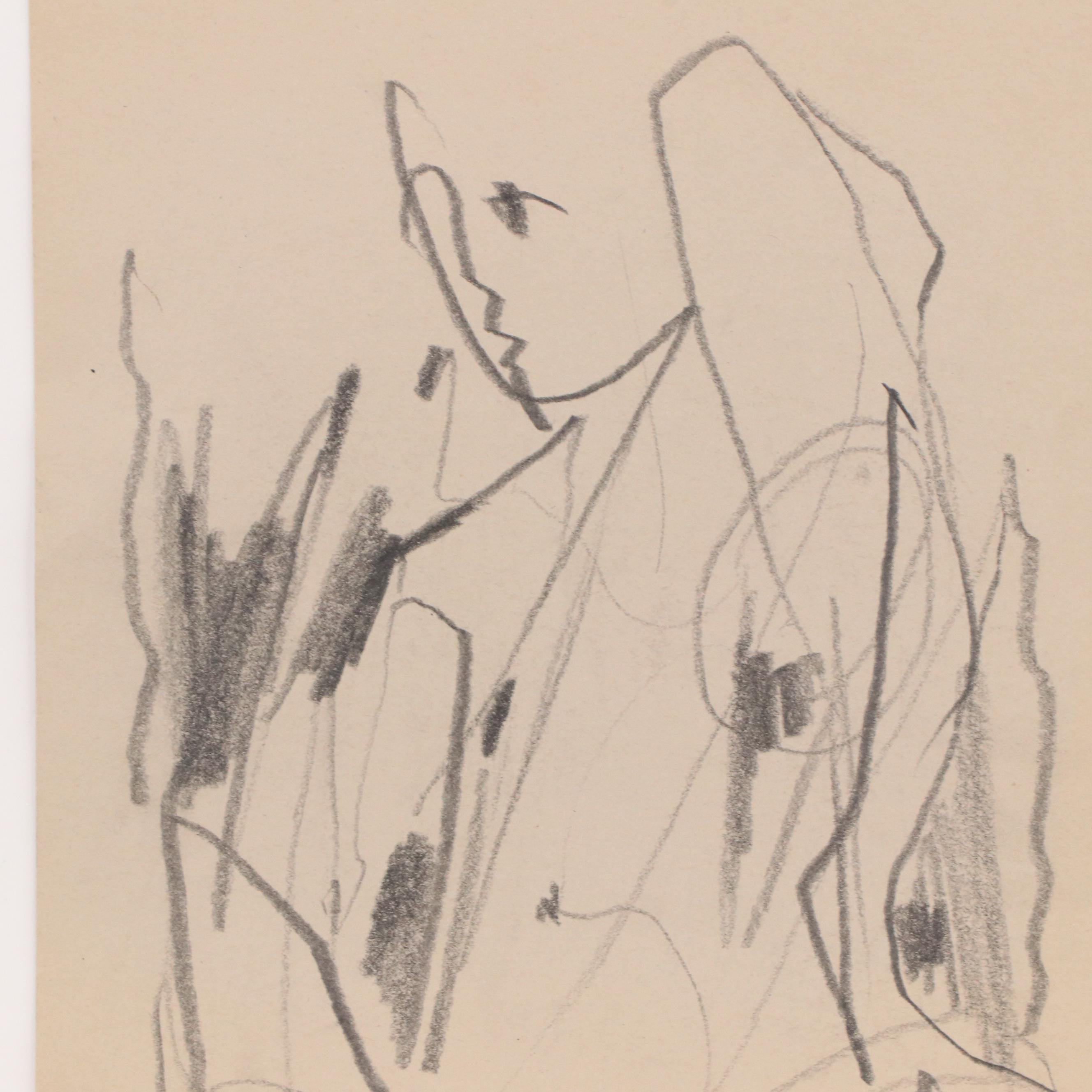 Jack Meanwell Double-Sided Modern Abstract Graphite Drawing, Late 20th Century