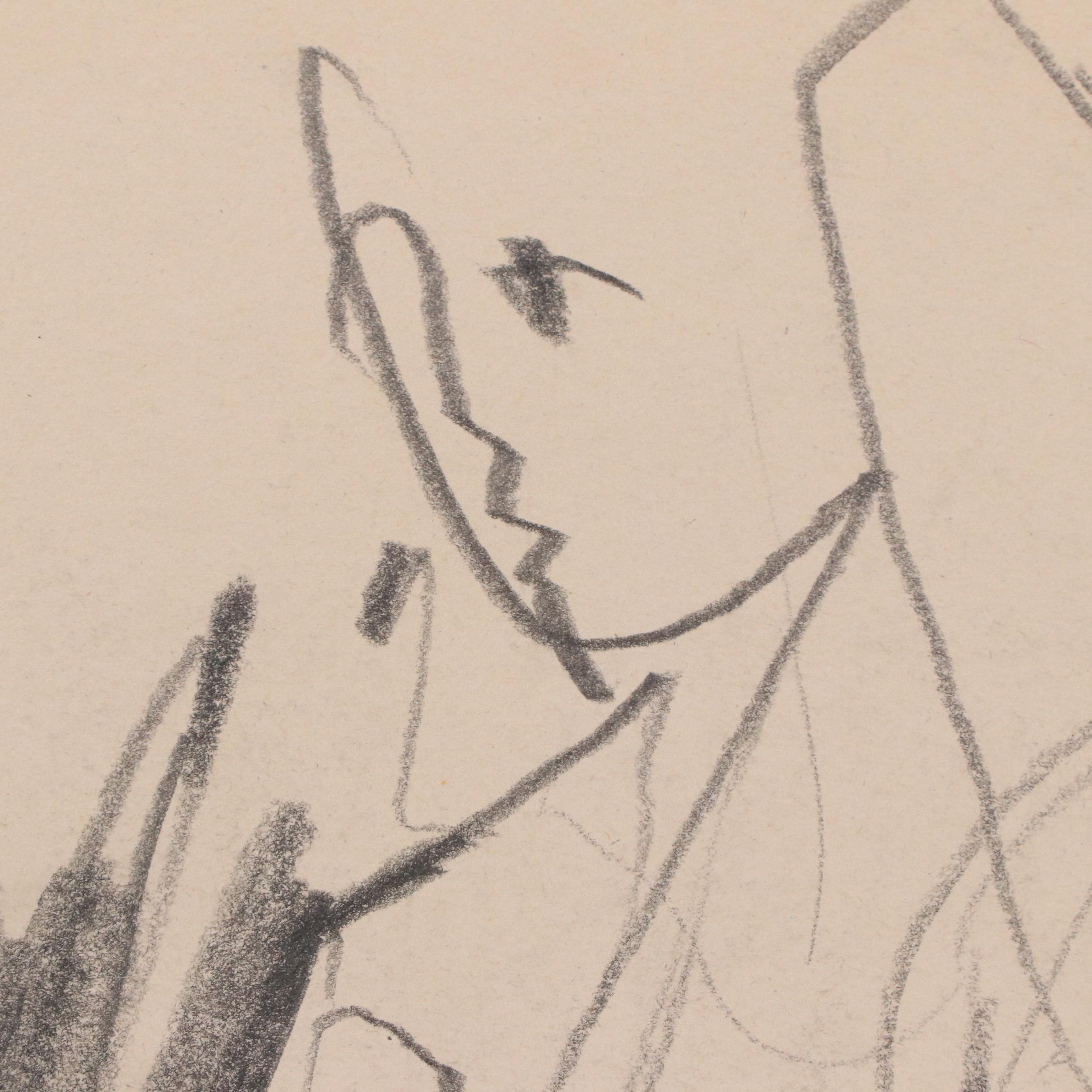 Jack Meanwell Double-Sided Modern Abstract Graphite Drawing, Late 20th Century