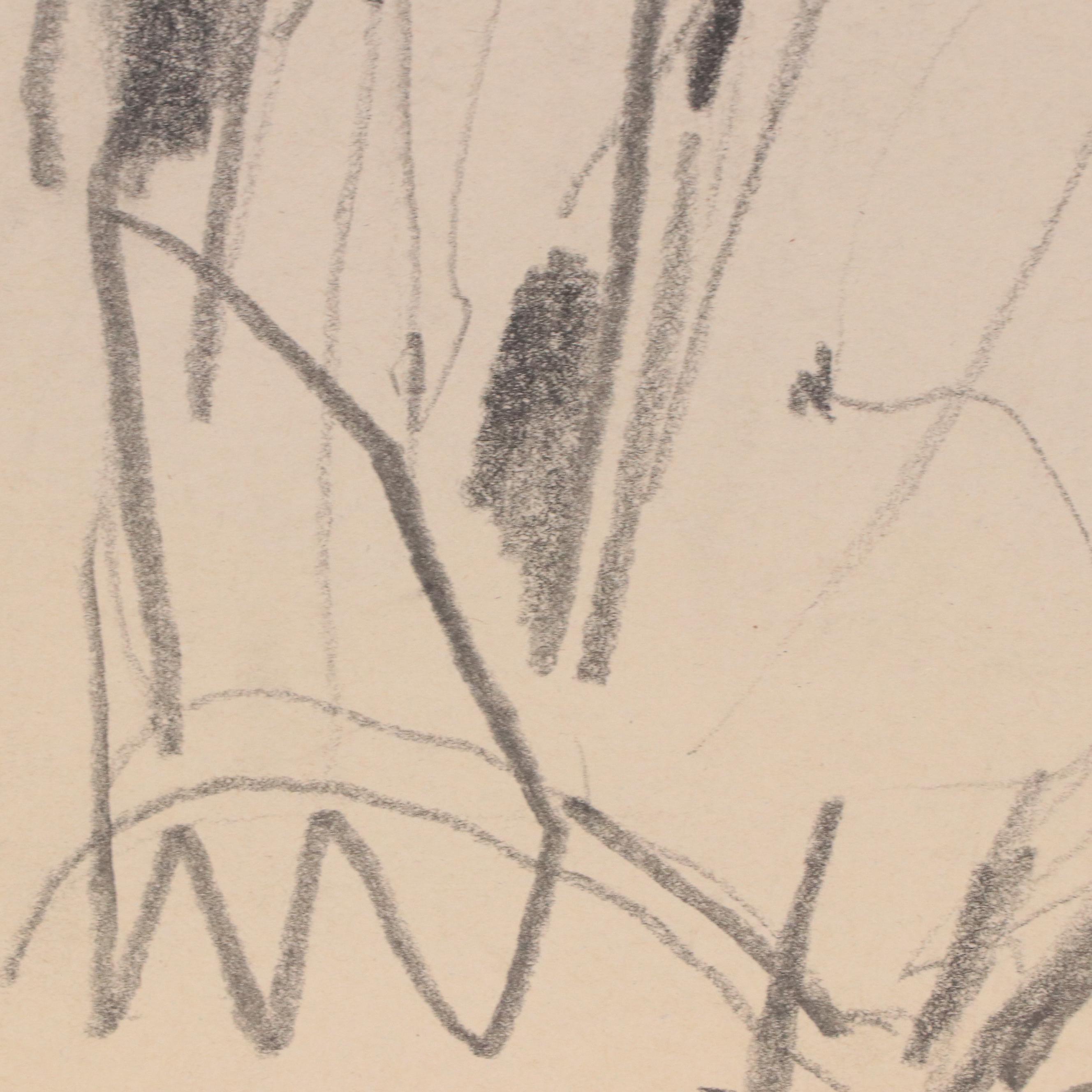 Jack Meanwell Double-Sided Modern Abstract Graphite Drawing, Late 20th Century