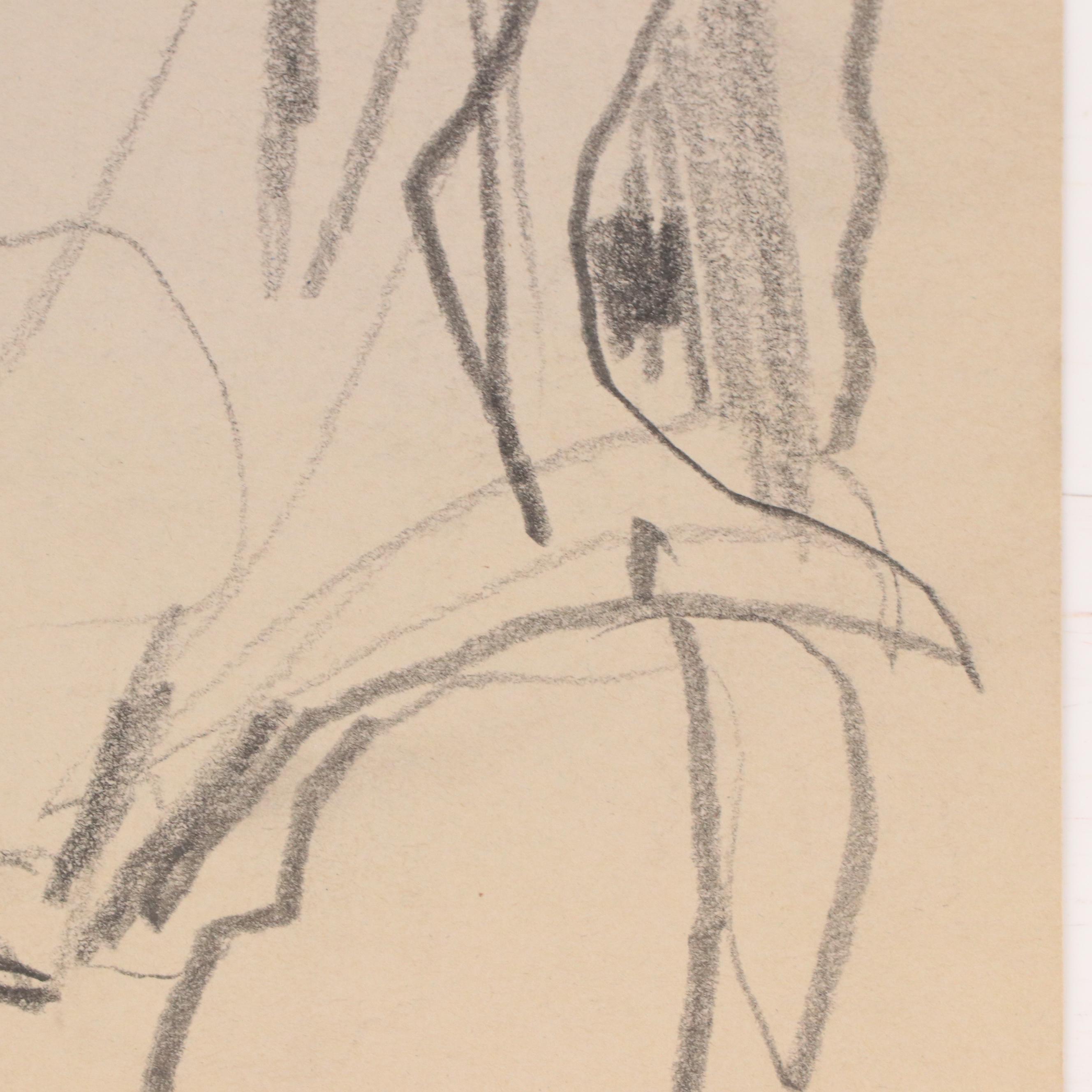 Jack Meanwell Double-Sided Modern Abstract Graphite Drawing, Late 20th Century