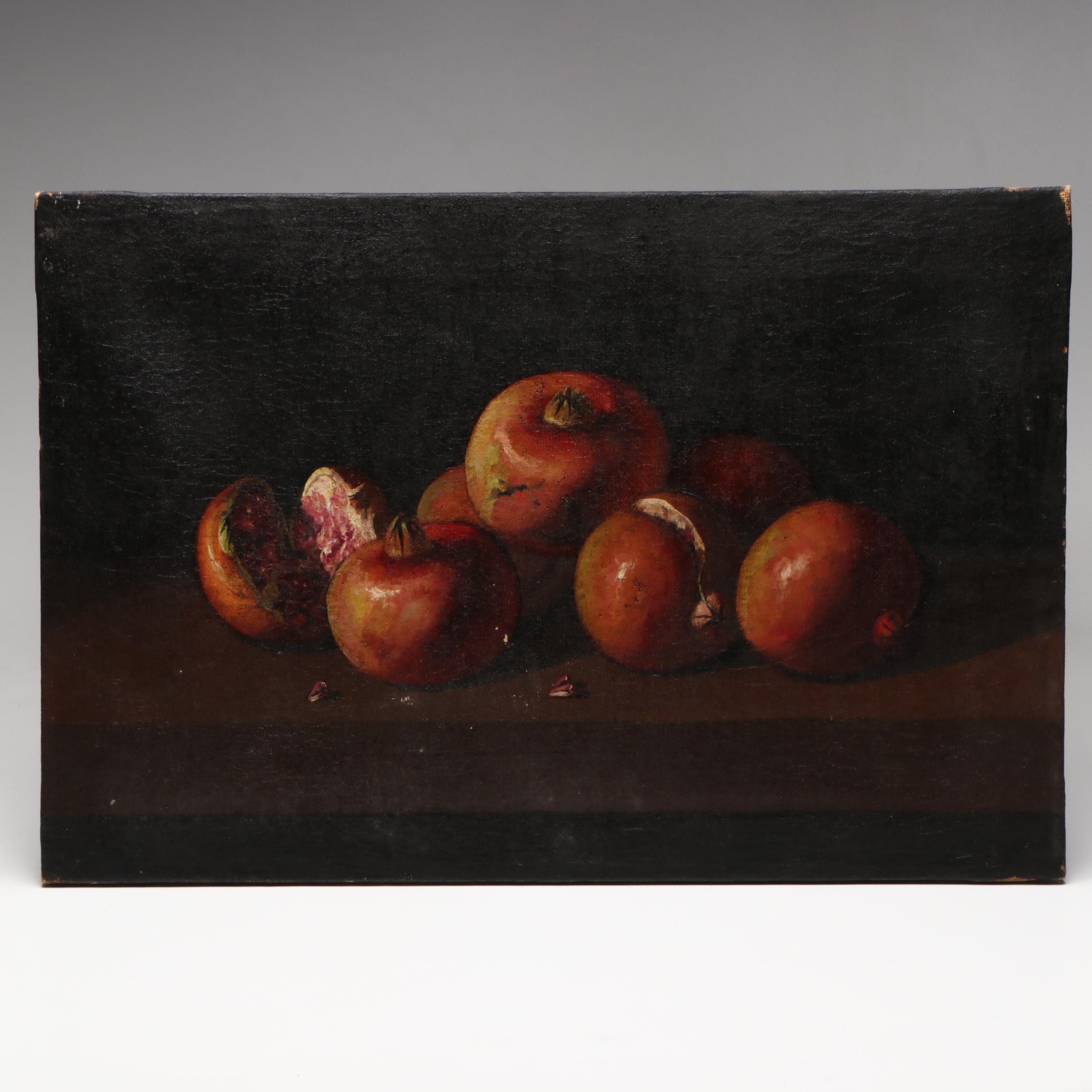 Antique Still Life Oil Painting of Pomegranates, Circa 1900