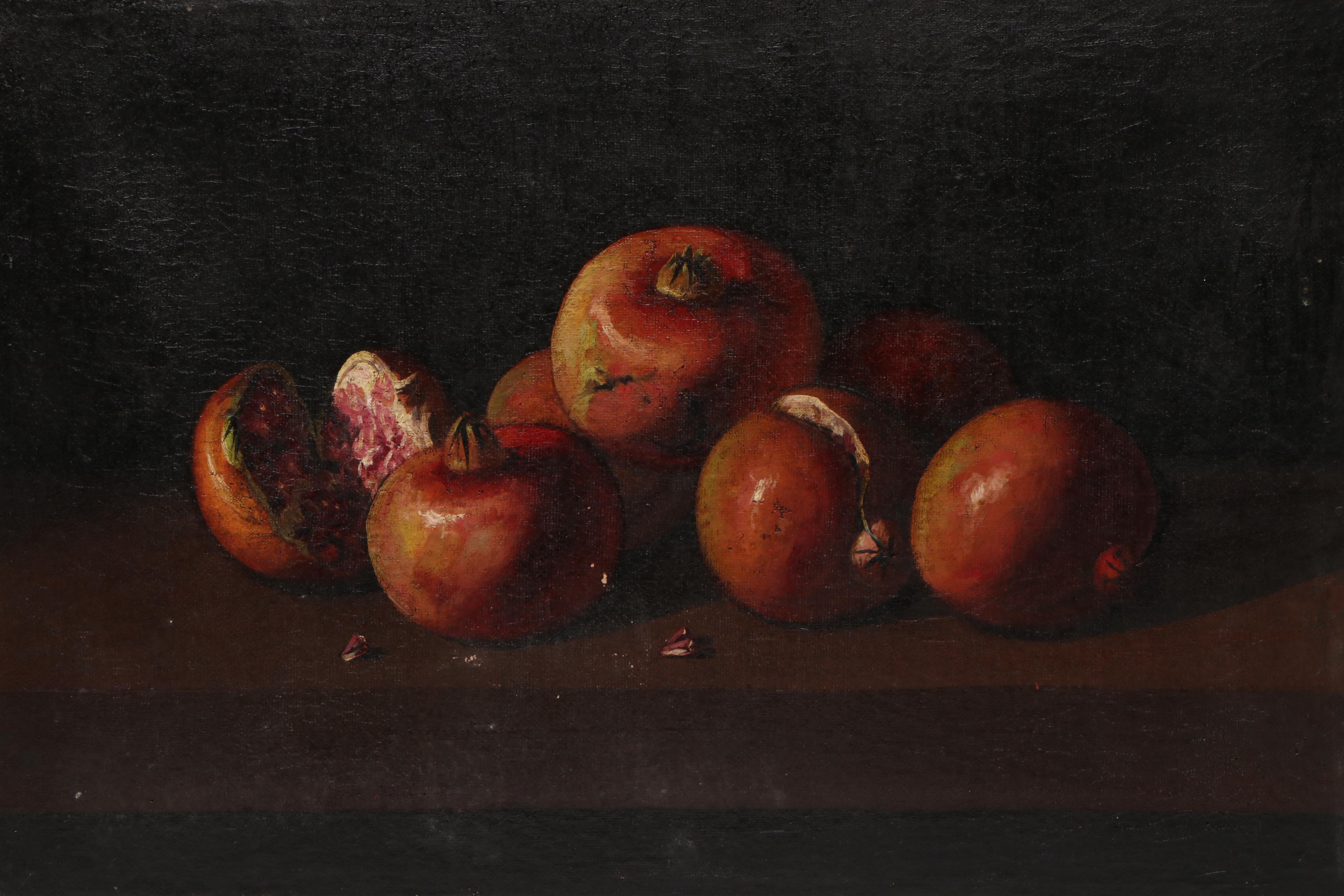 Antique Still Life Oil Painting of Pomegranates, Circa 1900