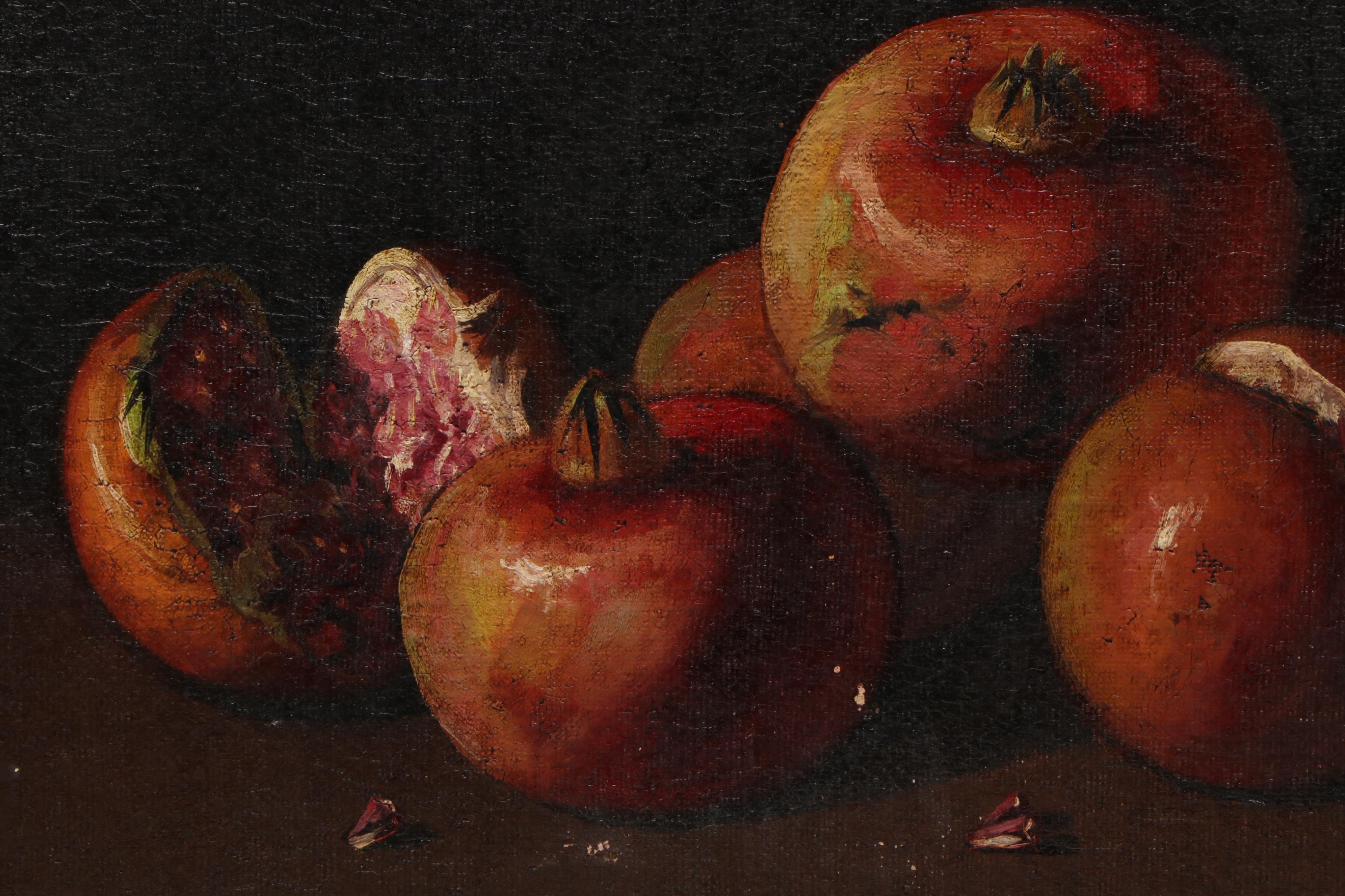 Antique Still Life Oil Painting of Pomegranates, Circa 1900