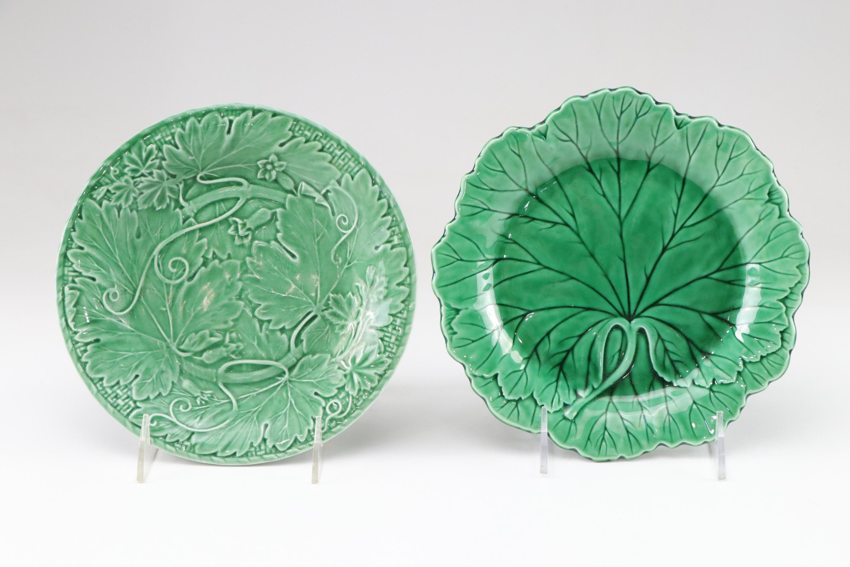 Majolica Leaf Motif Platter & Plates