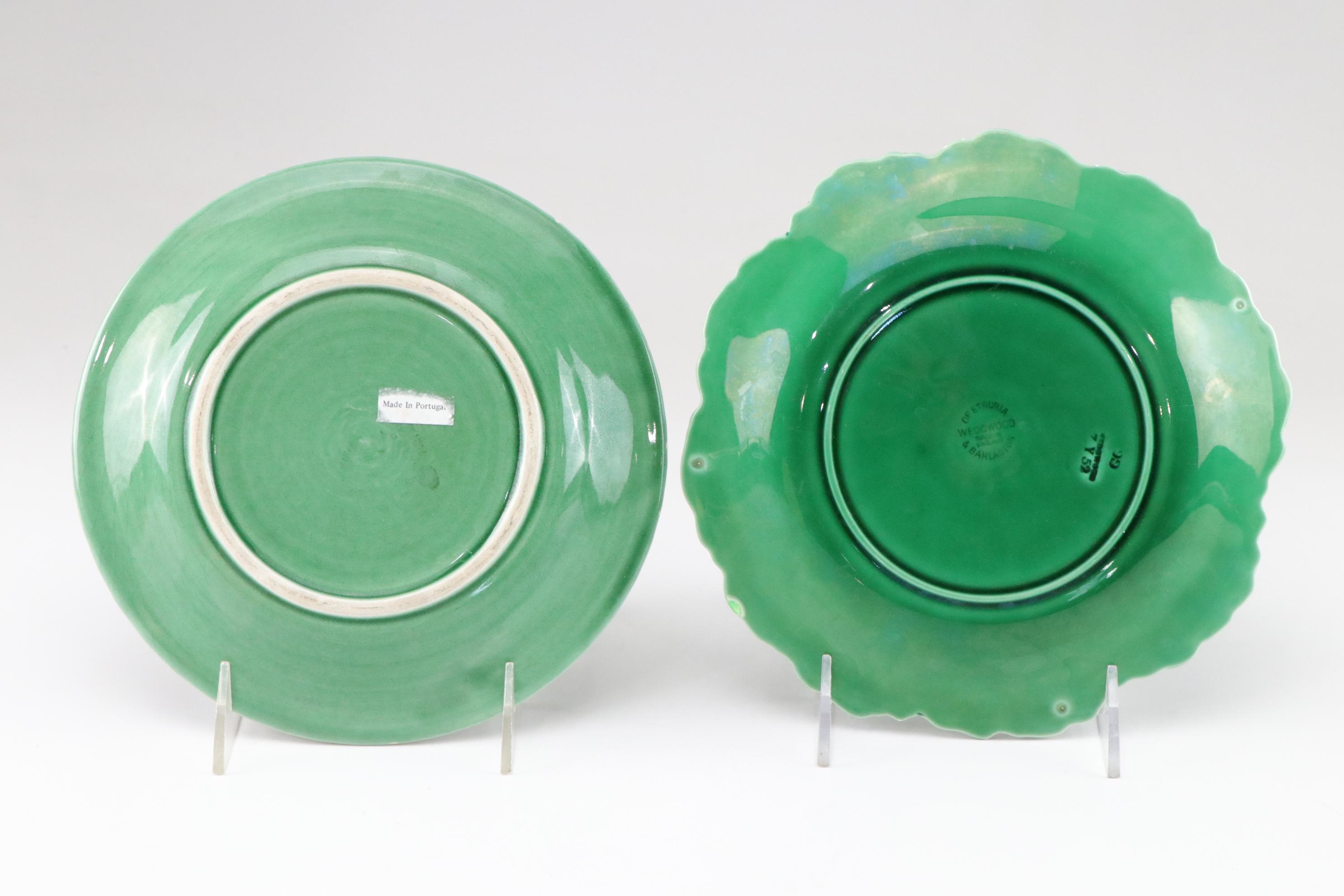 Majolica Leaf Motif Platter & Plates