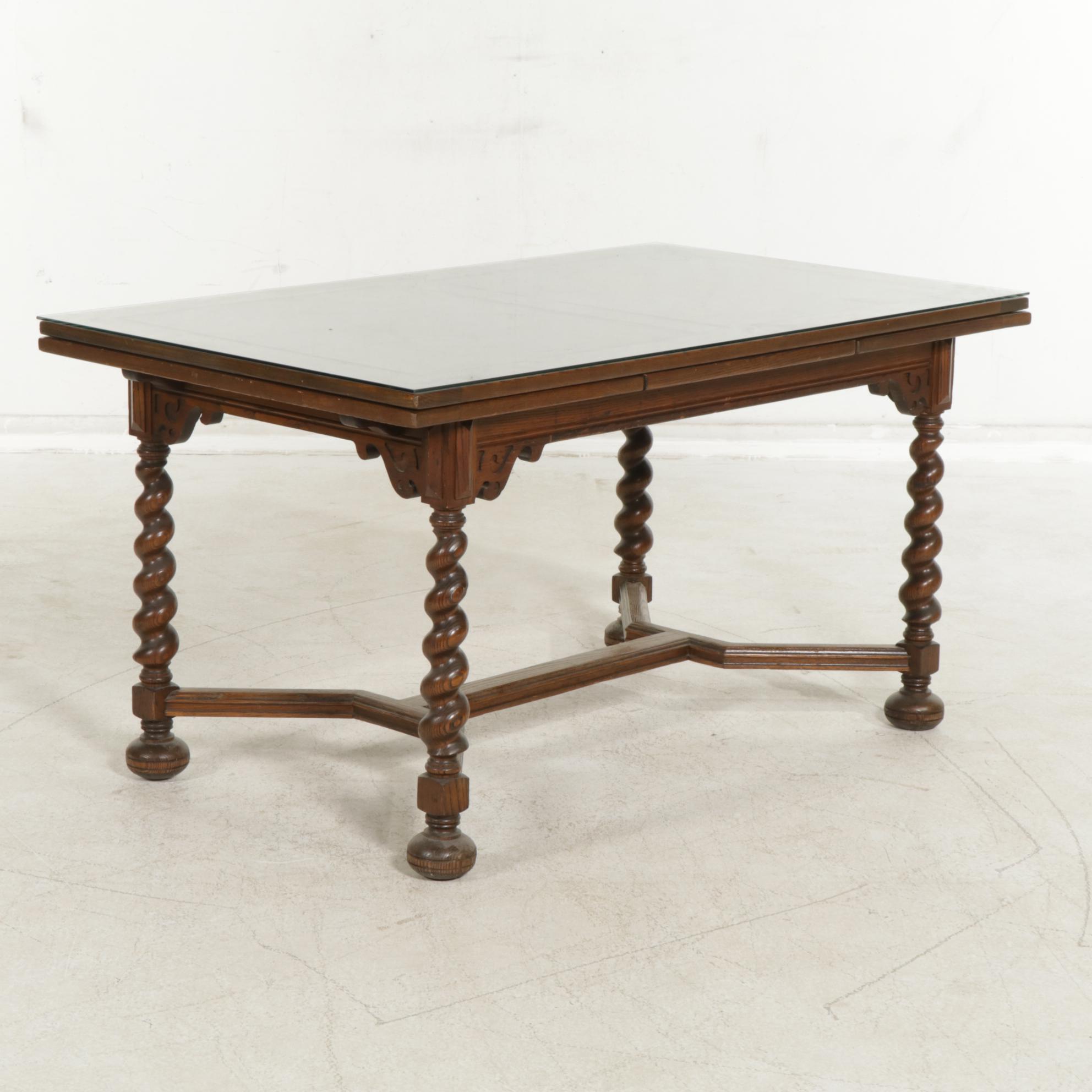 Grand  Rapids Chair Company Oak Barley Twist Dining Table and Storage Benches