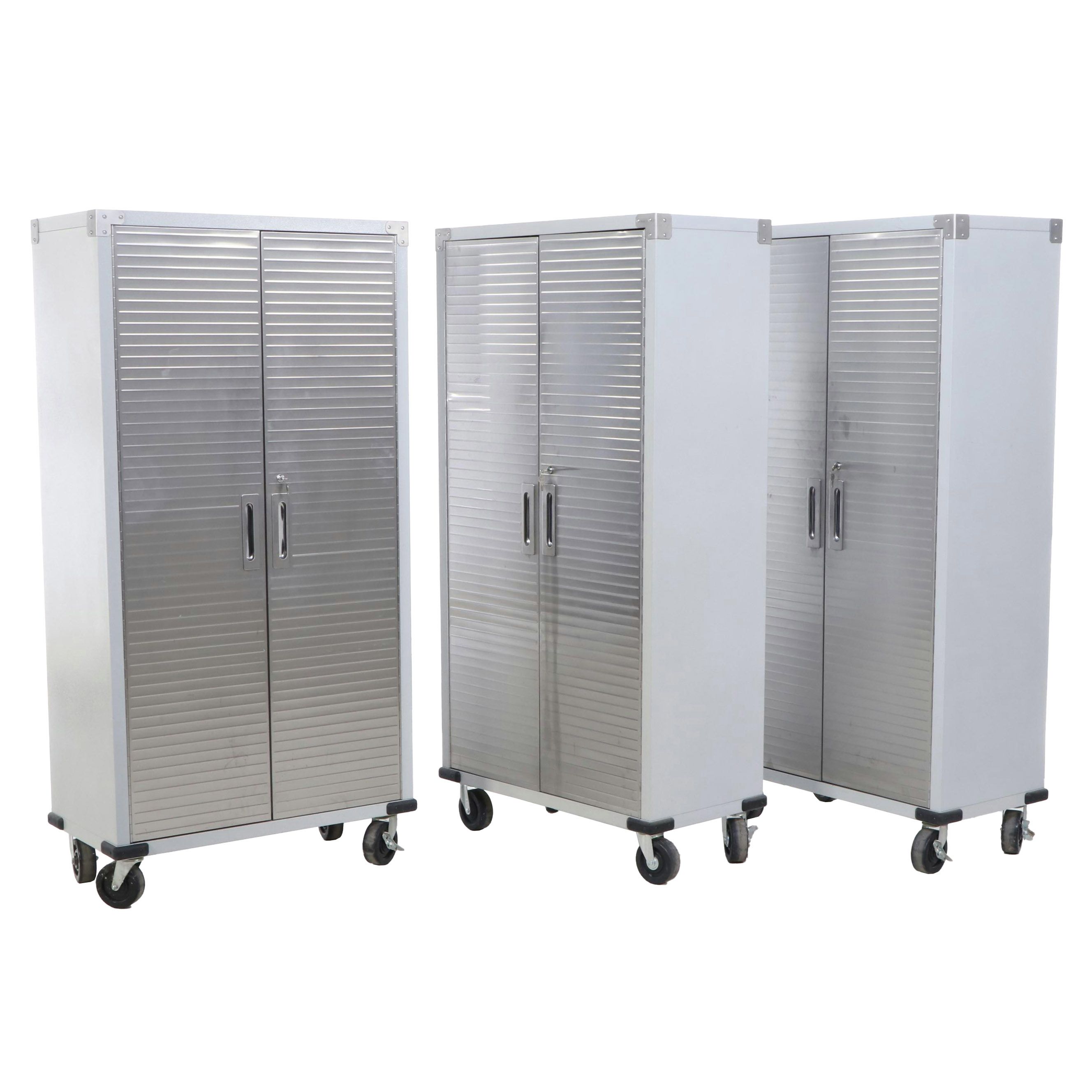 Set of Three Metal Storage Cabinets on Wheels