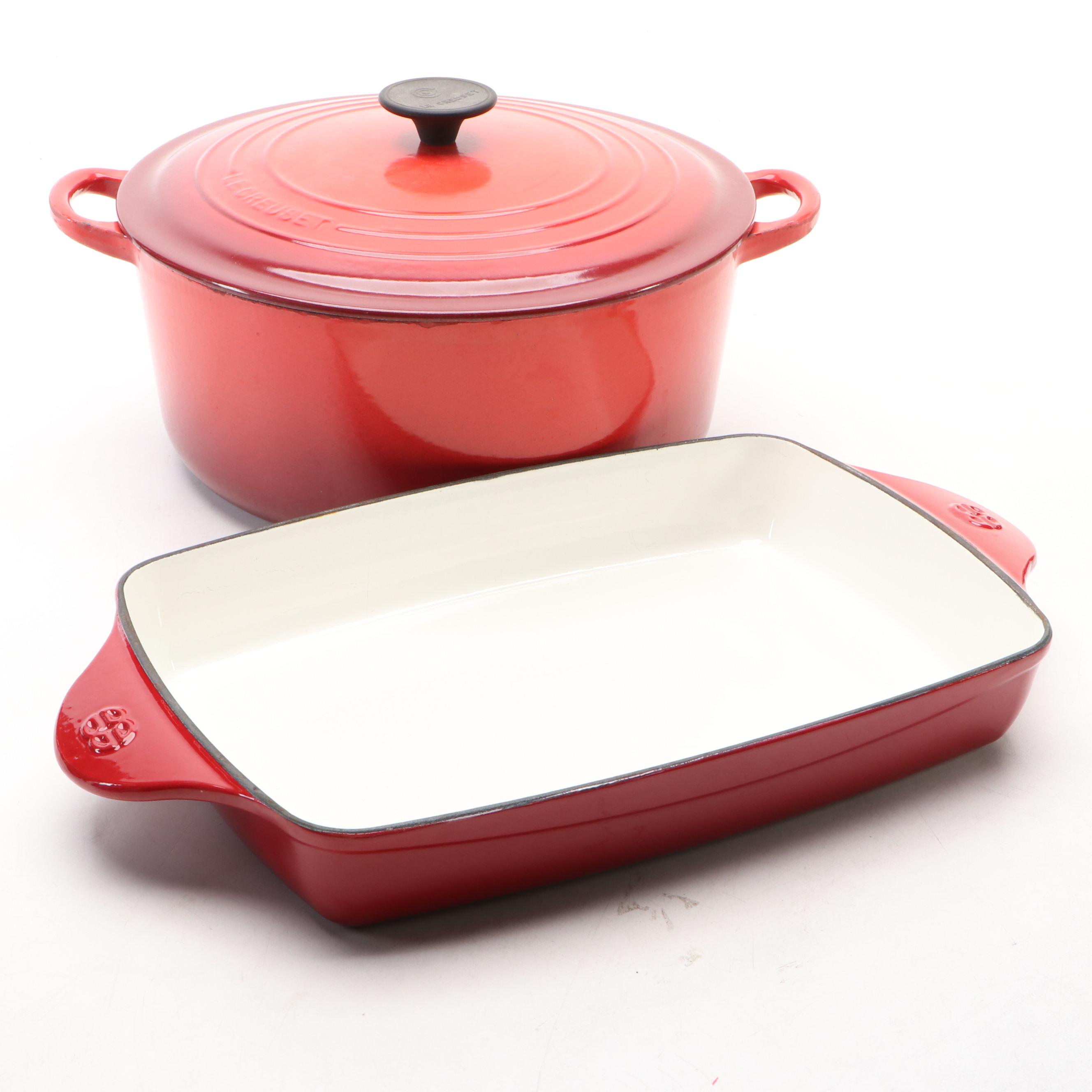 Le Creuset Cerise Enameled Cast Iron Dutch Oven and Rectangular Baker