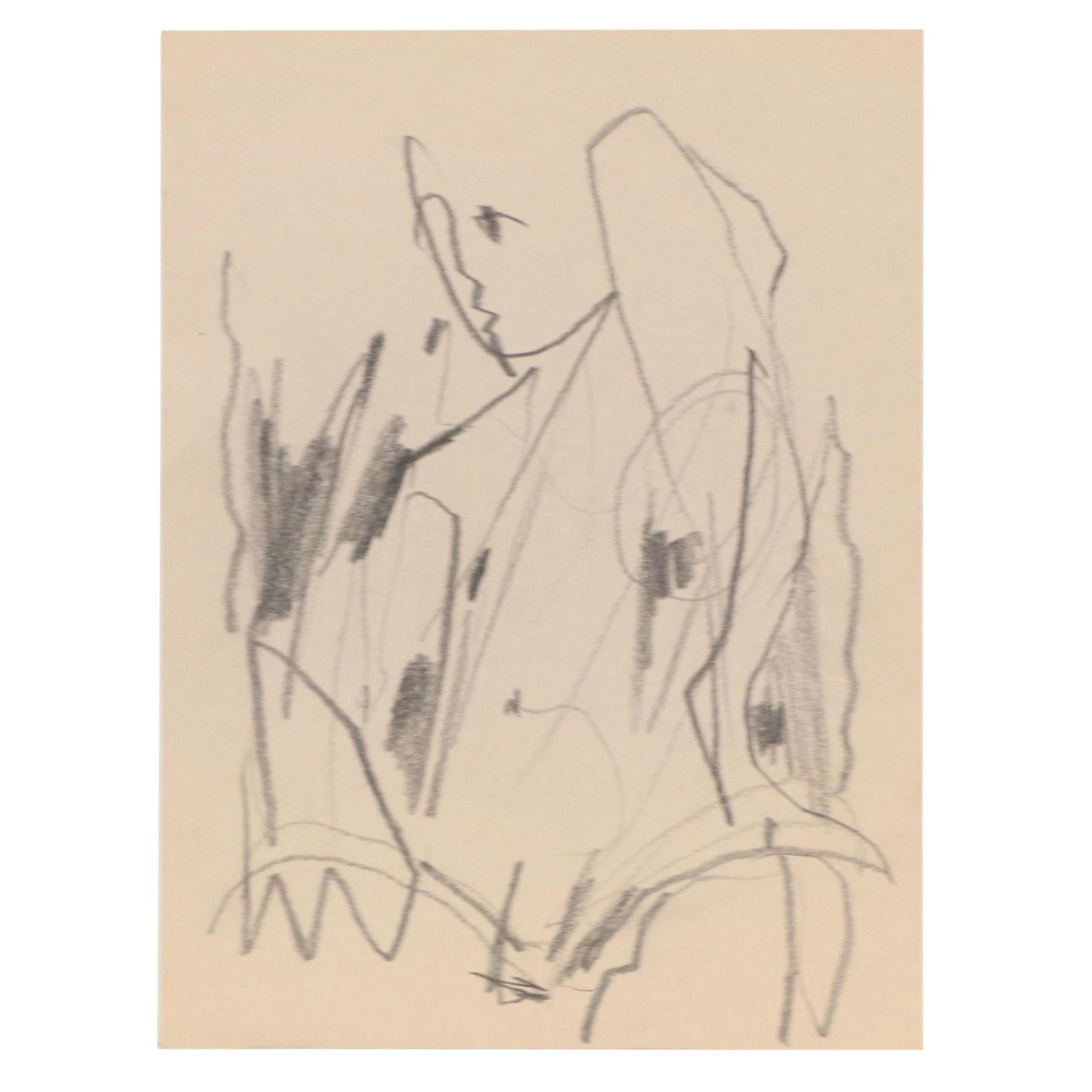 Jack Meanwell Double-Sided Modern Abstract Graphite Drawing, Late 20th Century