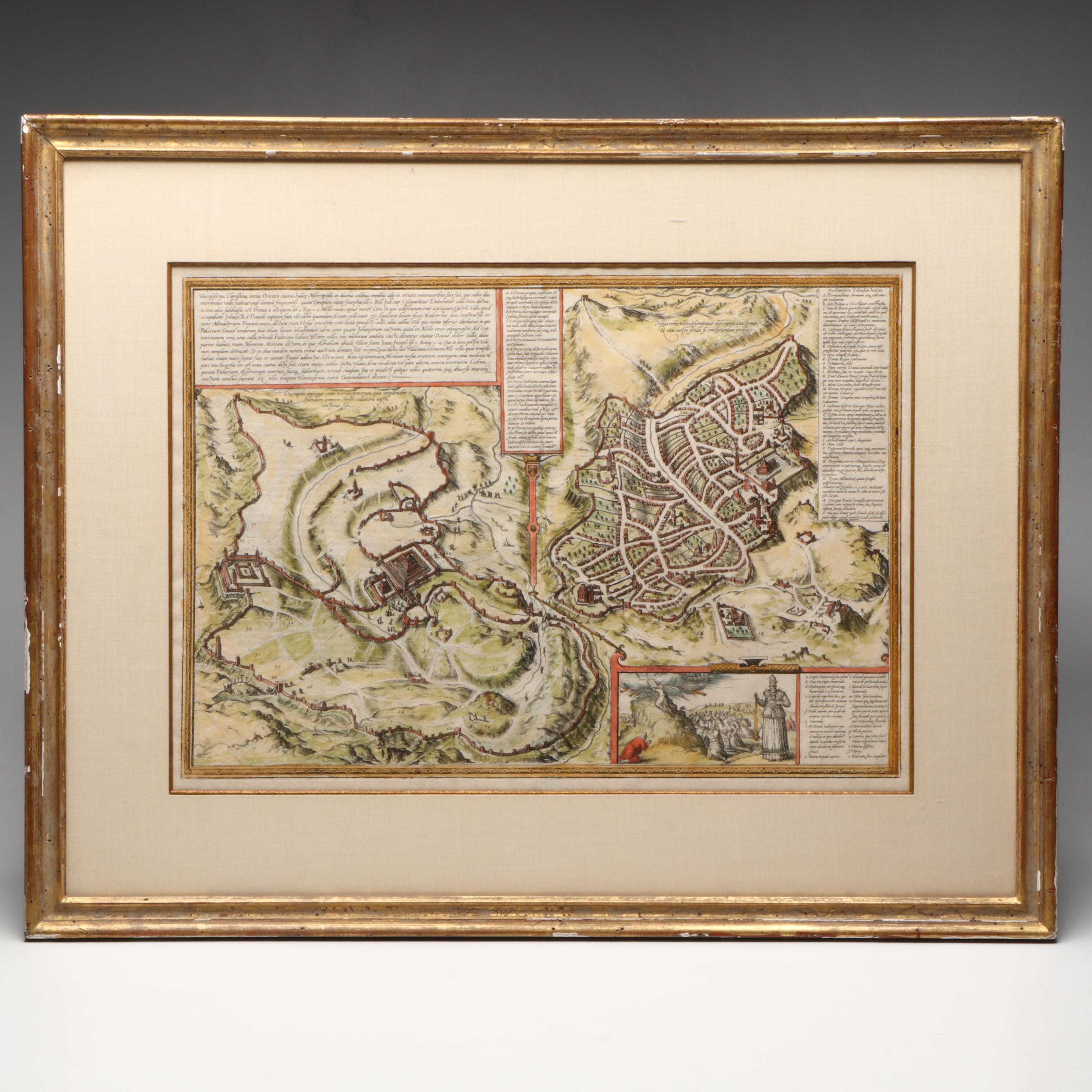 Antique Hand-Colored Engraving Map of Jerusalem from "Cities of the World"