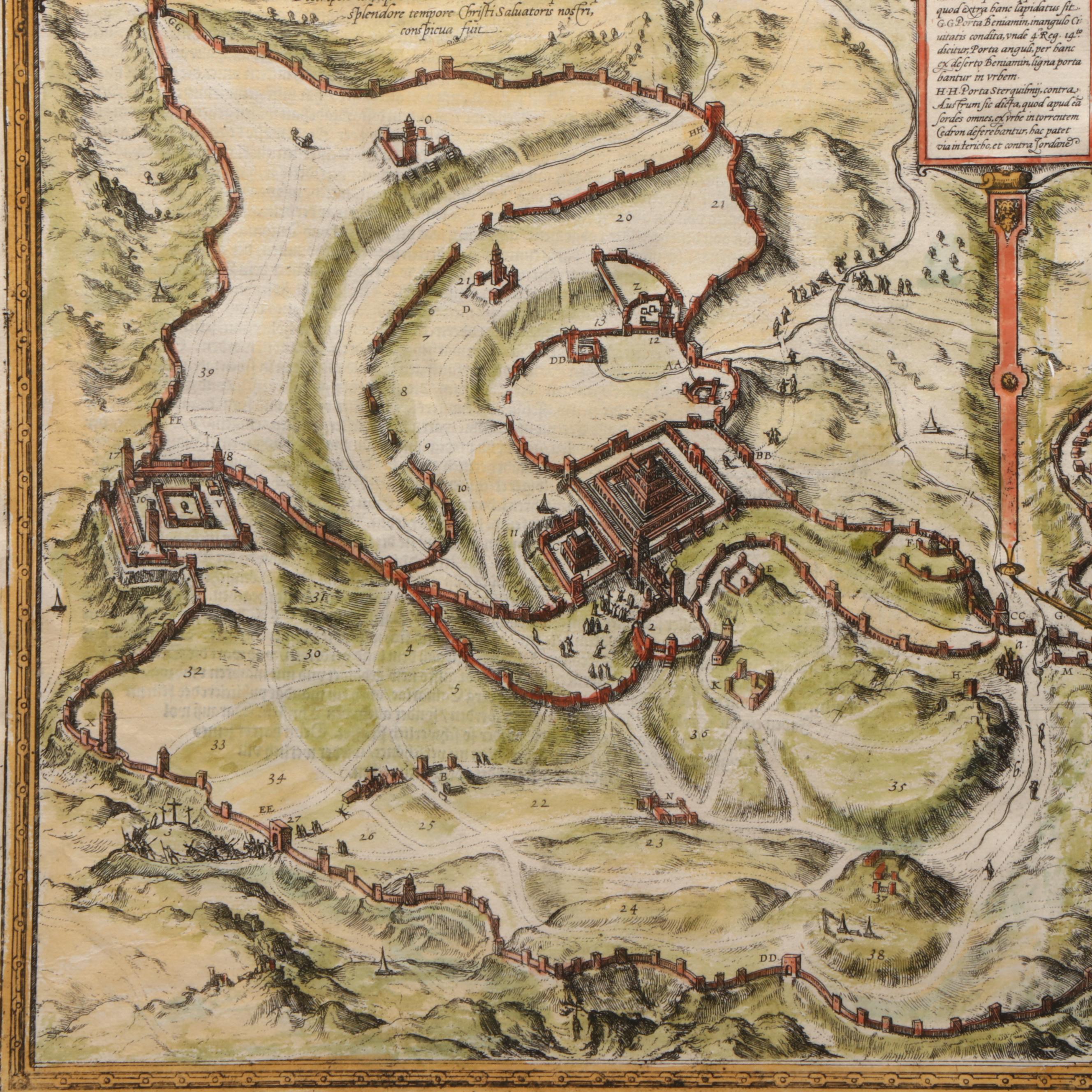 Antique Hand-Colored Engraving Map of Jerusalem from "Cities of the World"