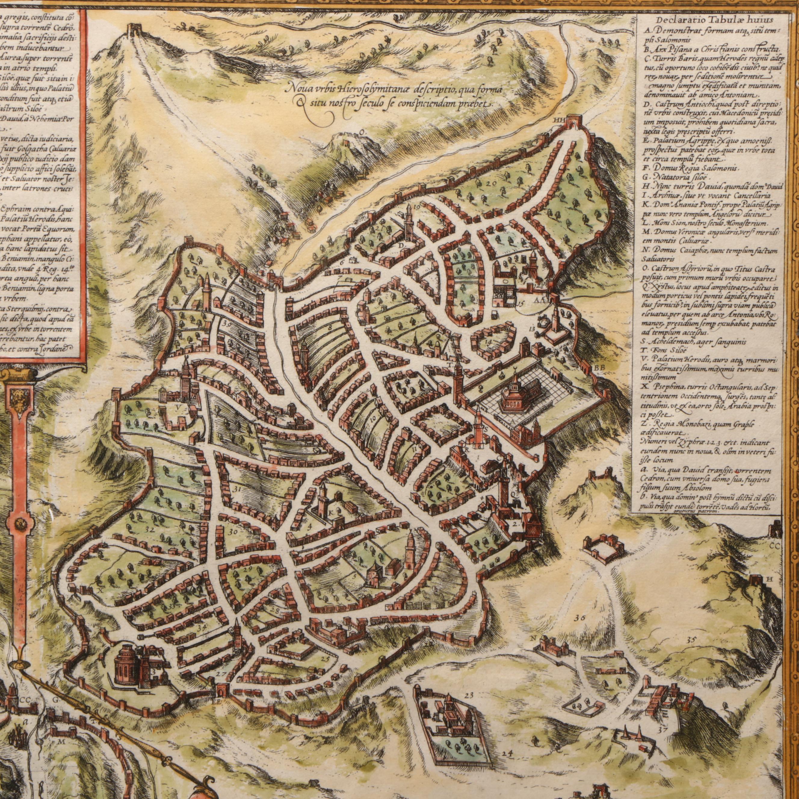 Antique Hand-Colored Engraving Map of Jerusalem from "Cities of the World"