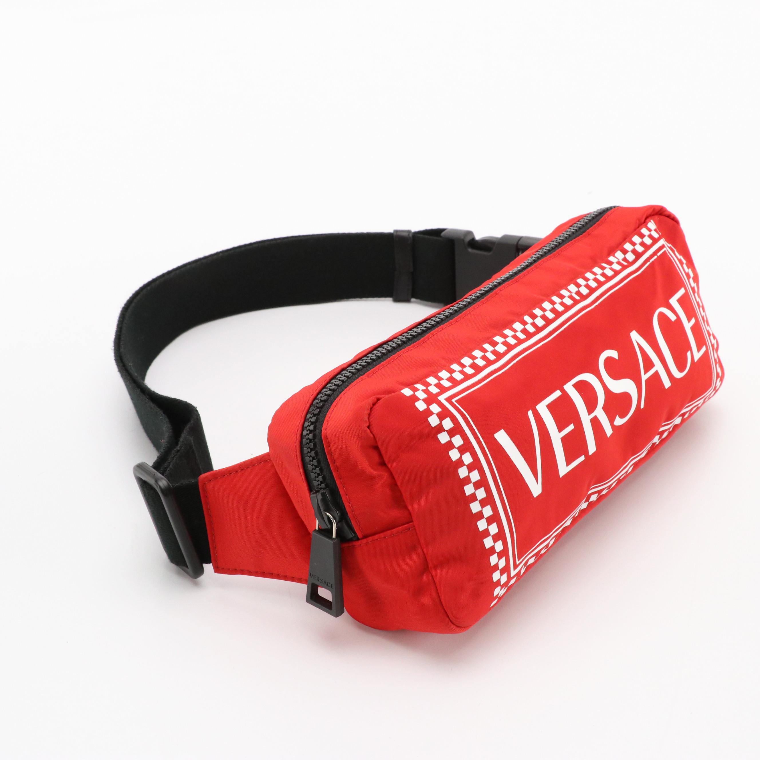 Versace Marsupio Belt Bag in White "Versace" and Red Nylon, With Tag