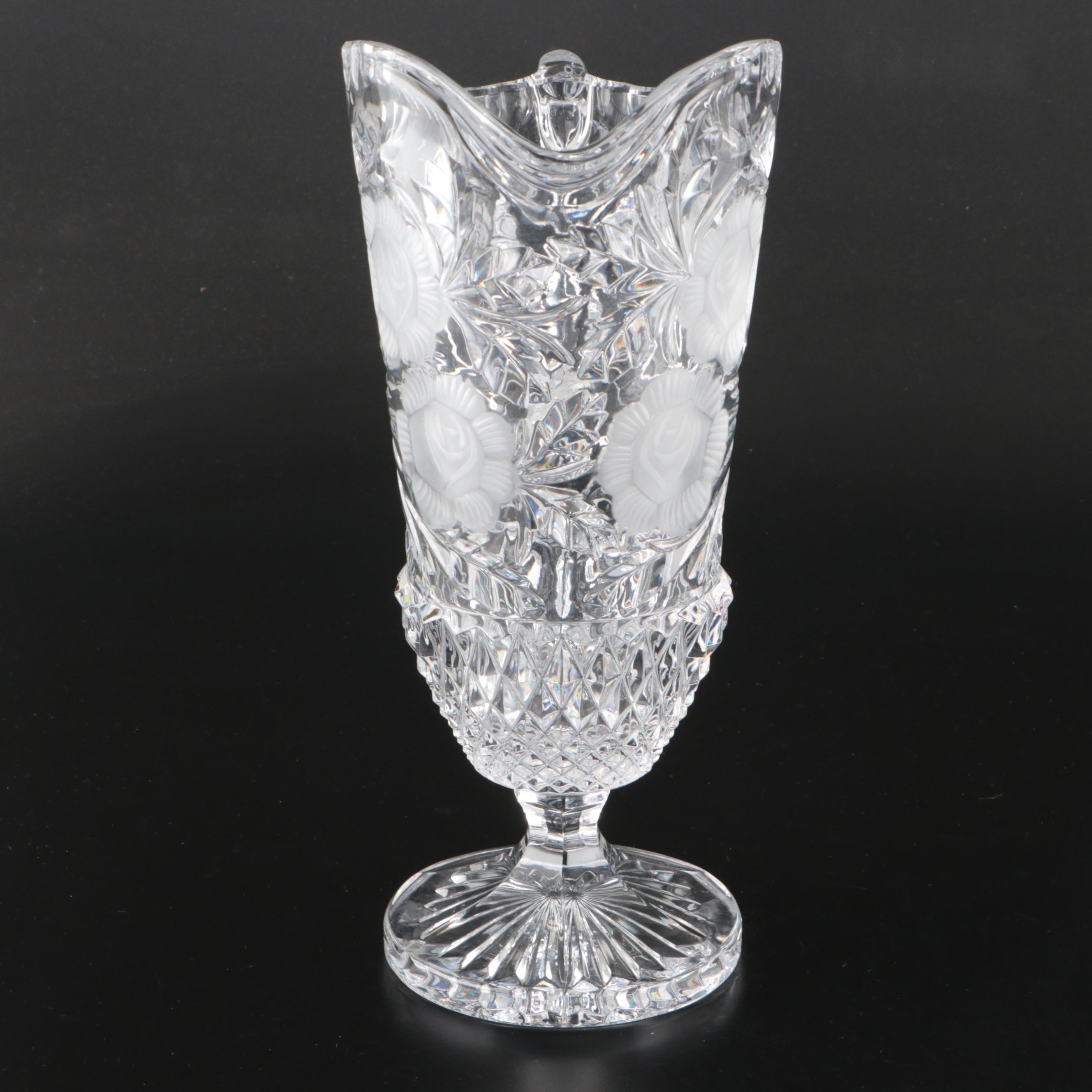 Cut and Etched Crystal Footed Pitcher, Mid to Late 20th Century