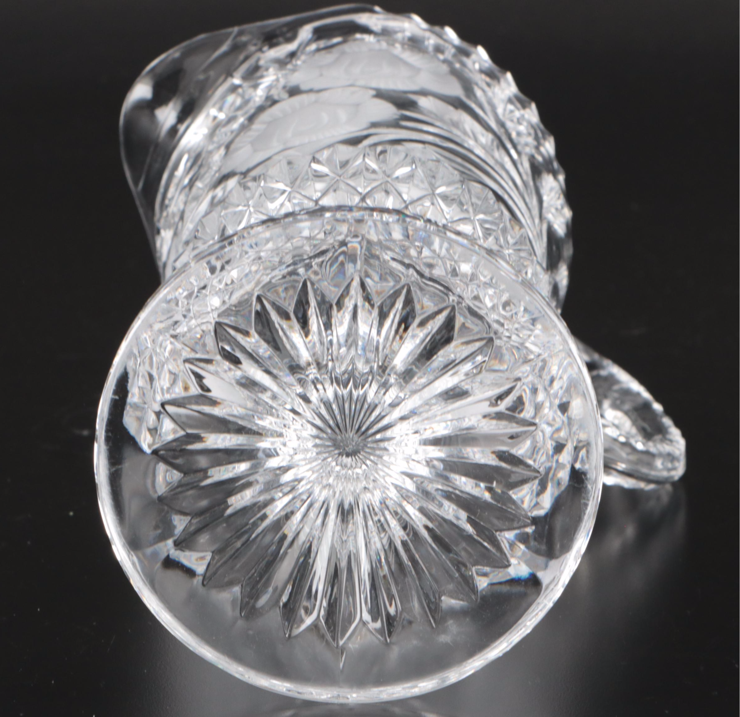 Cut and Etched Crystal Footed Pitcher, Mid to Late 20th Century