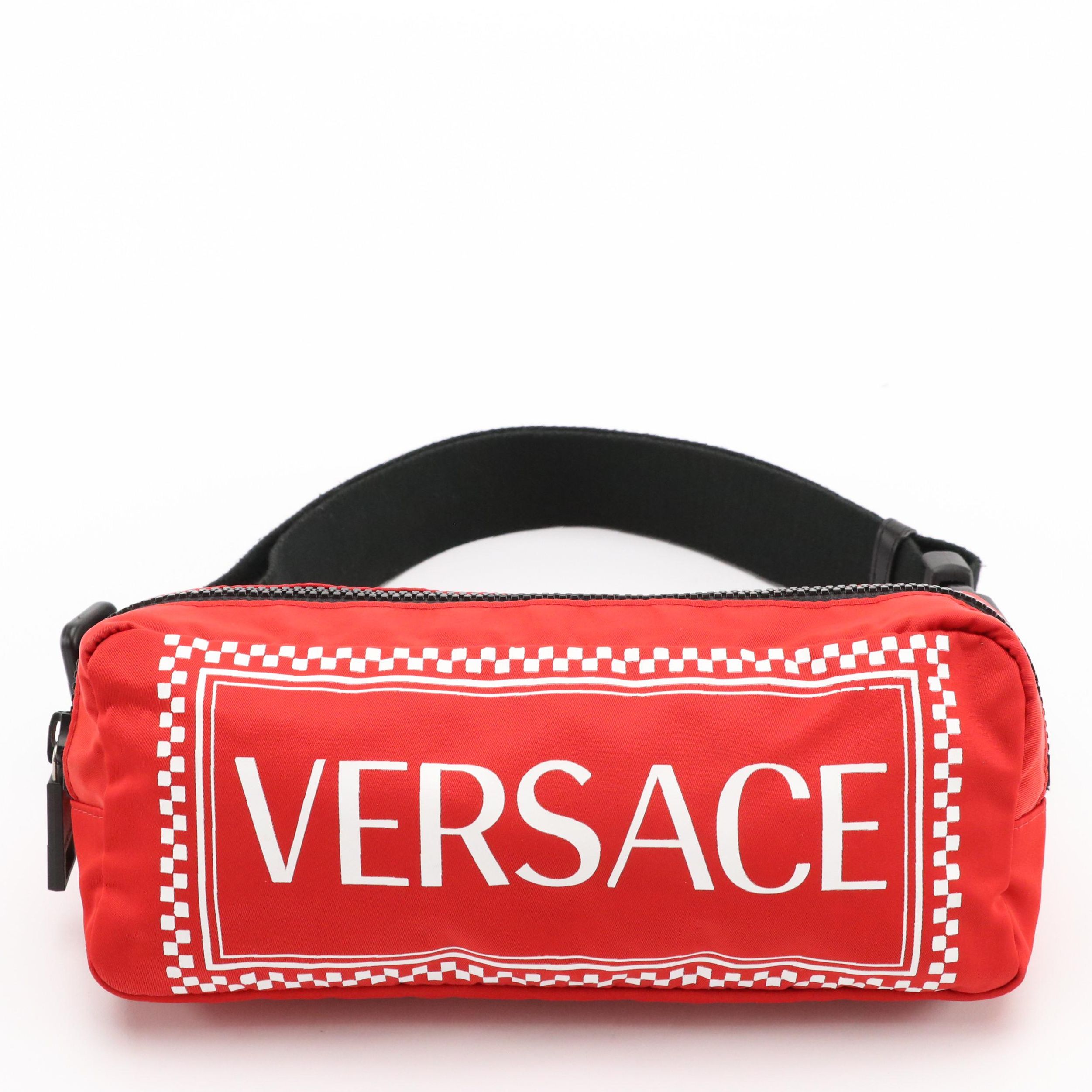 Versace Marsupio Belt Bag in White "Versace" and Red Nylon, With Tag