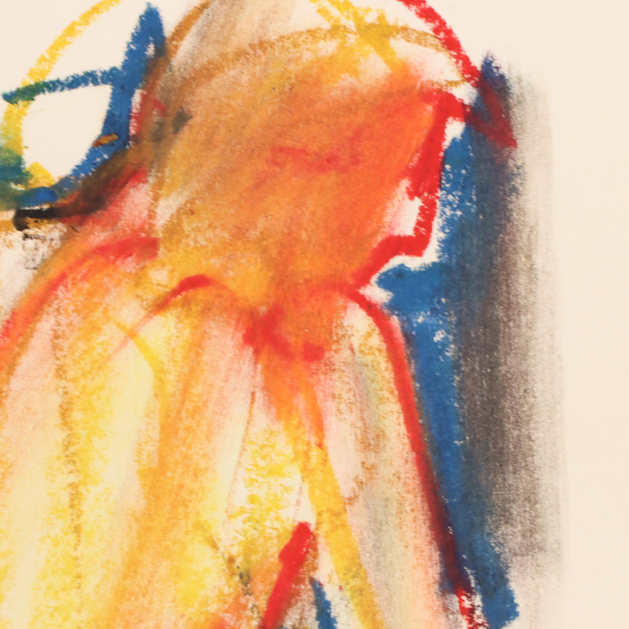 Jack Meanwell Modern Figural Oil Pastel Drawing, Late 20th Century