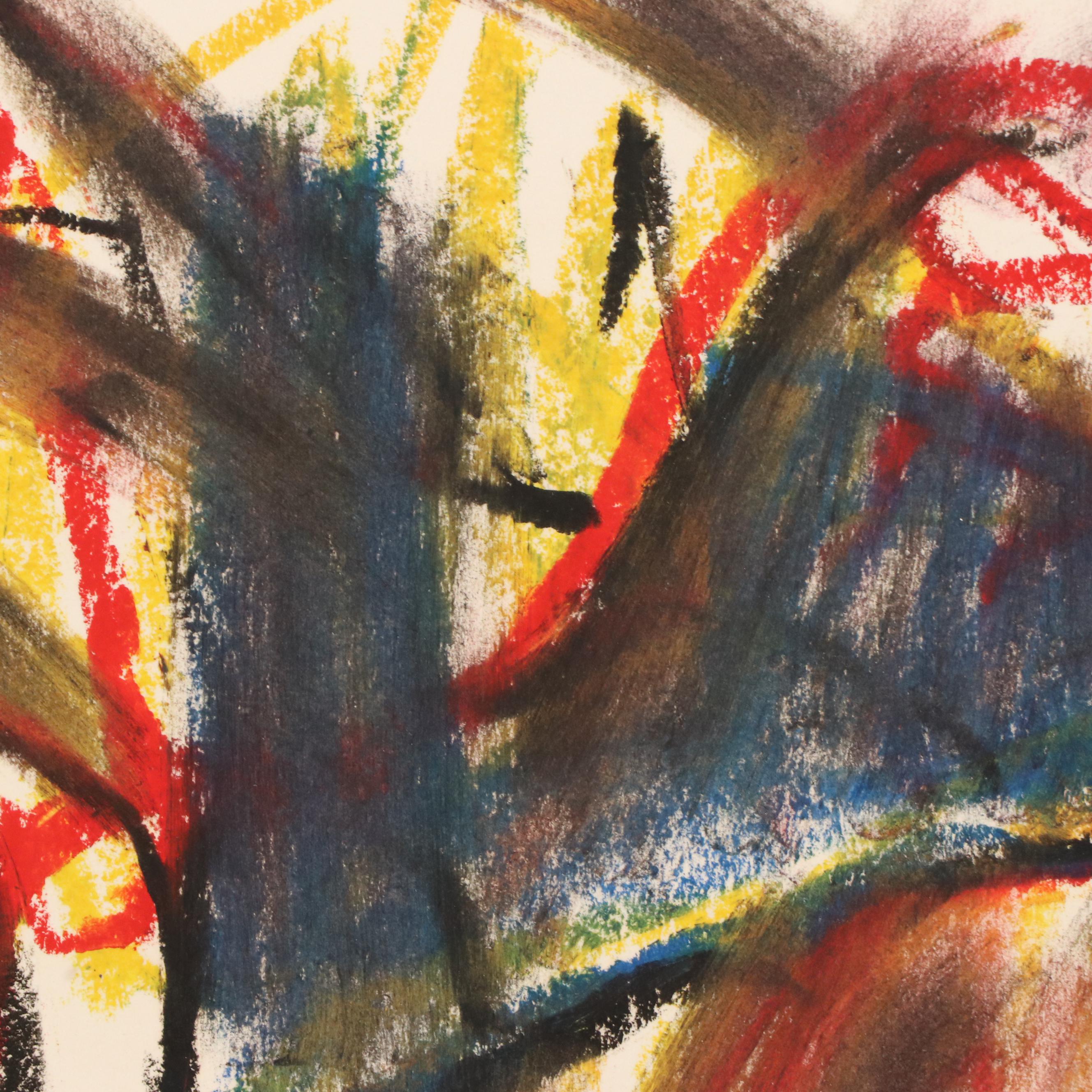 Jack Meanwell Modern Figural Oil Pastel Drawing, Late 20th Century