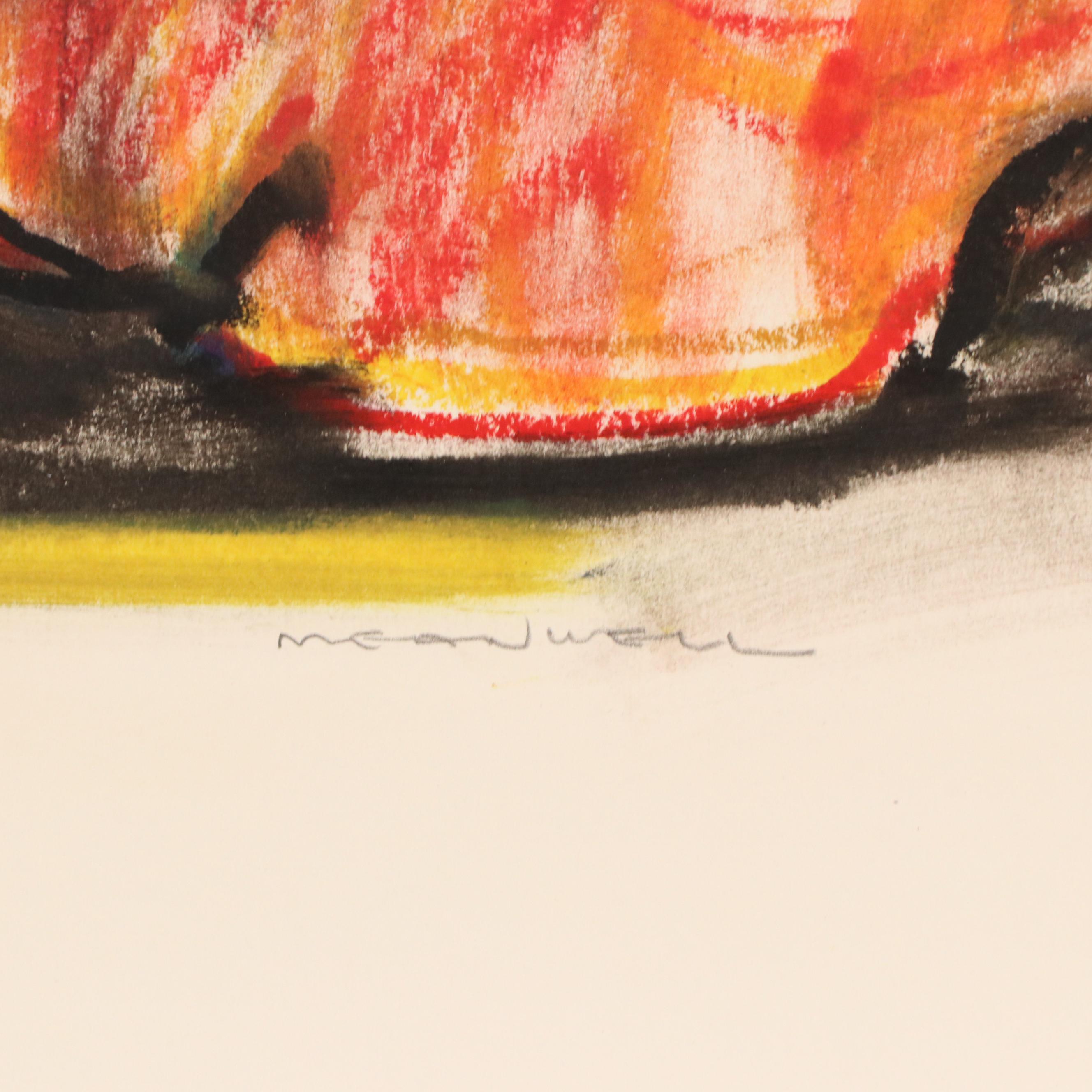 Jack Meanwell Modern Figural Oil Pastel Drawing, Late 20th Century