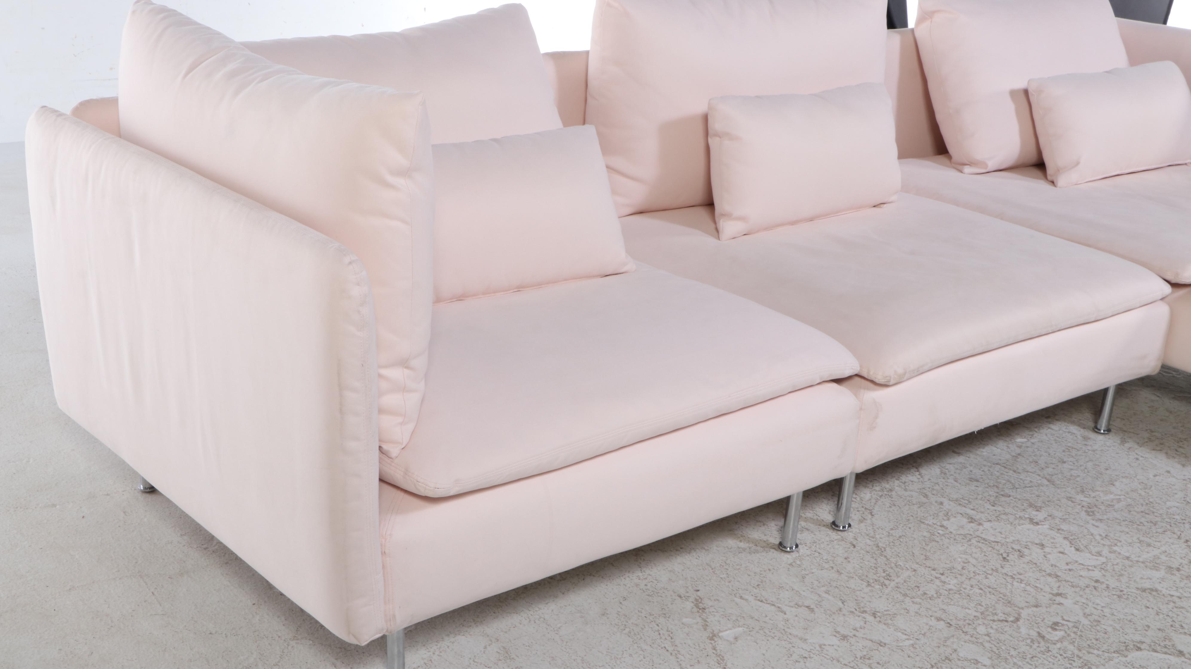 IKEA Modernist Style Blush Fabric Upholstered Three-Piece Sectional Sofa