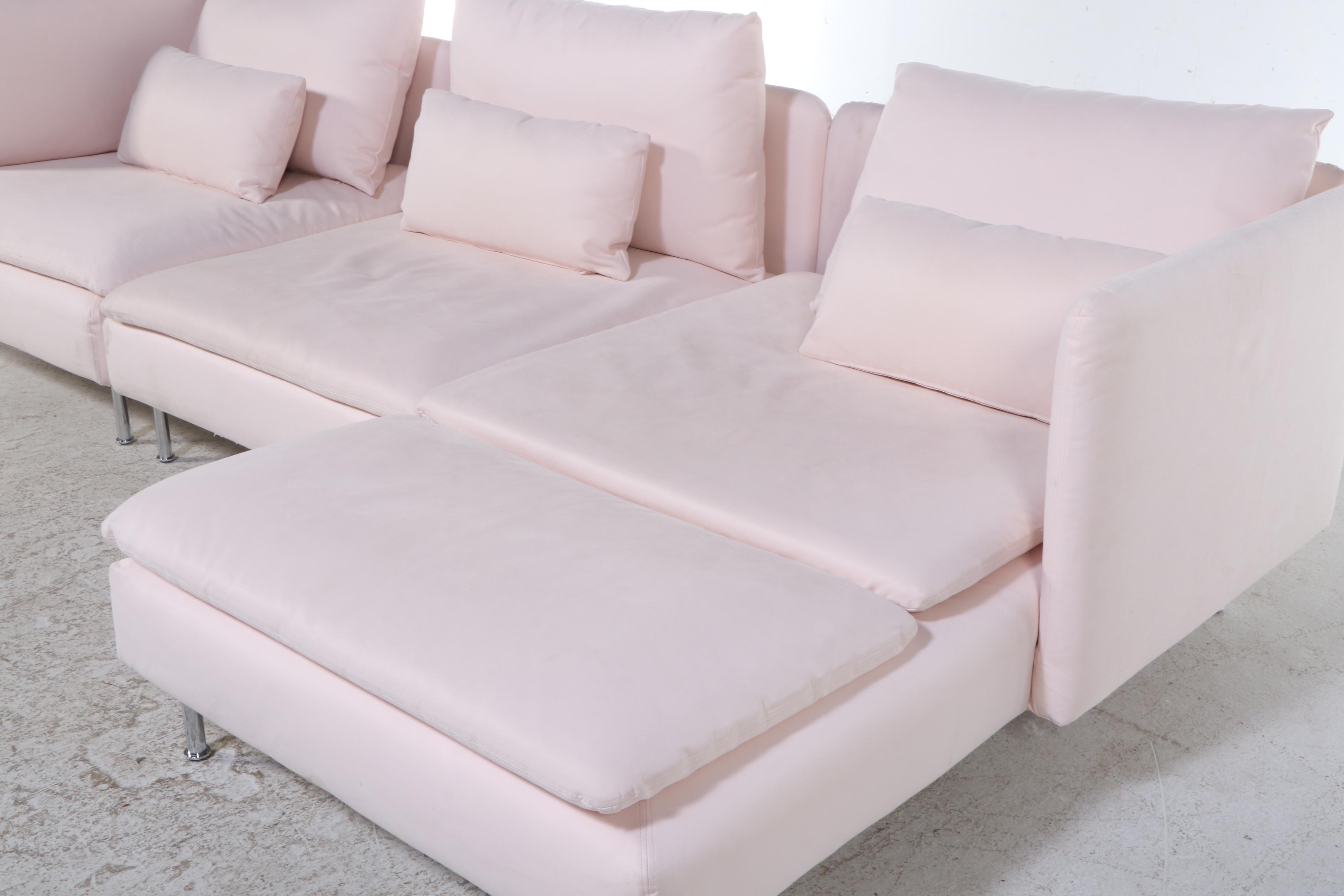 IKEA Modernist Style Blush Fabric Upholstered Three-Piece Sectional Sofa