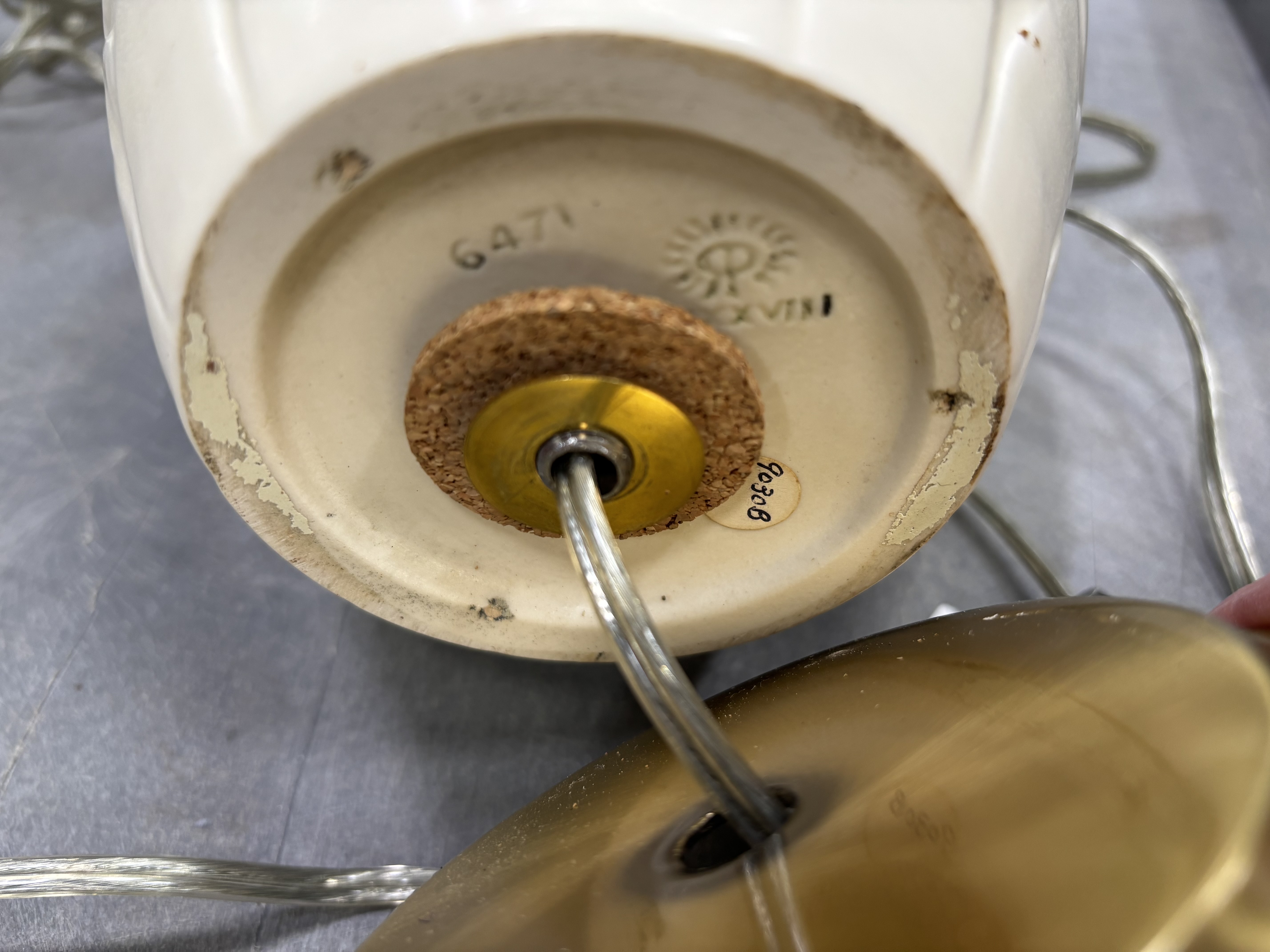 Pair of Rookwood Pottery Low Relief Ivory Ceramic Urn Table Lamps, 1938