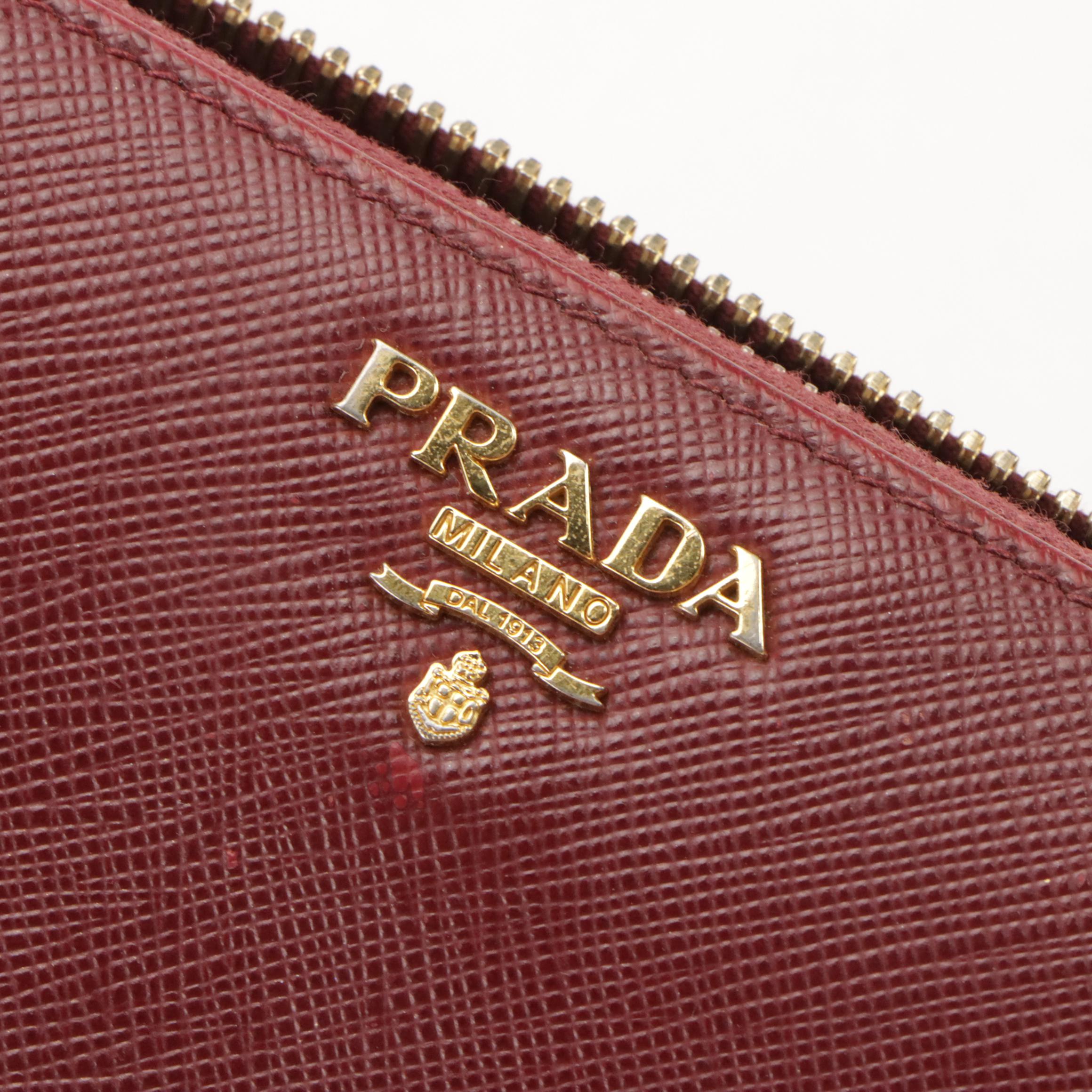 Prada Burgundy Saffiano Leather Zip-Around Wallet in Box