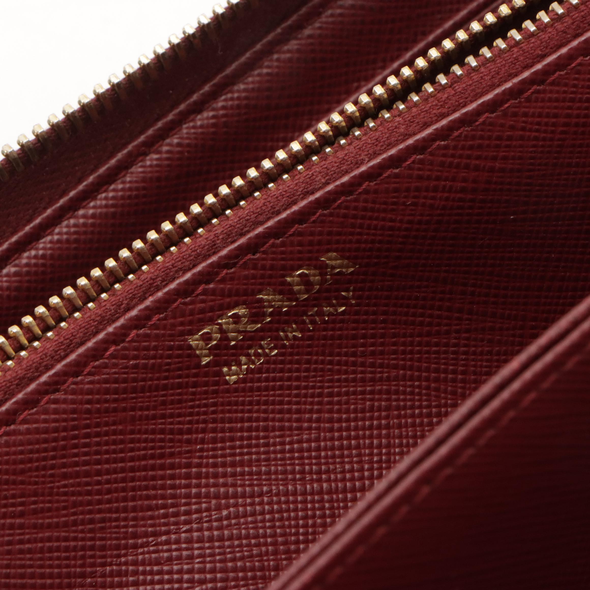 Prada Burgundy Saffiano Leather Zip-Around Wallet in Box
