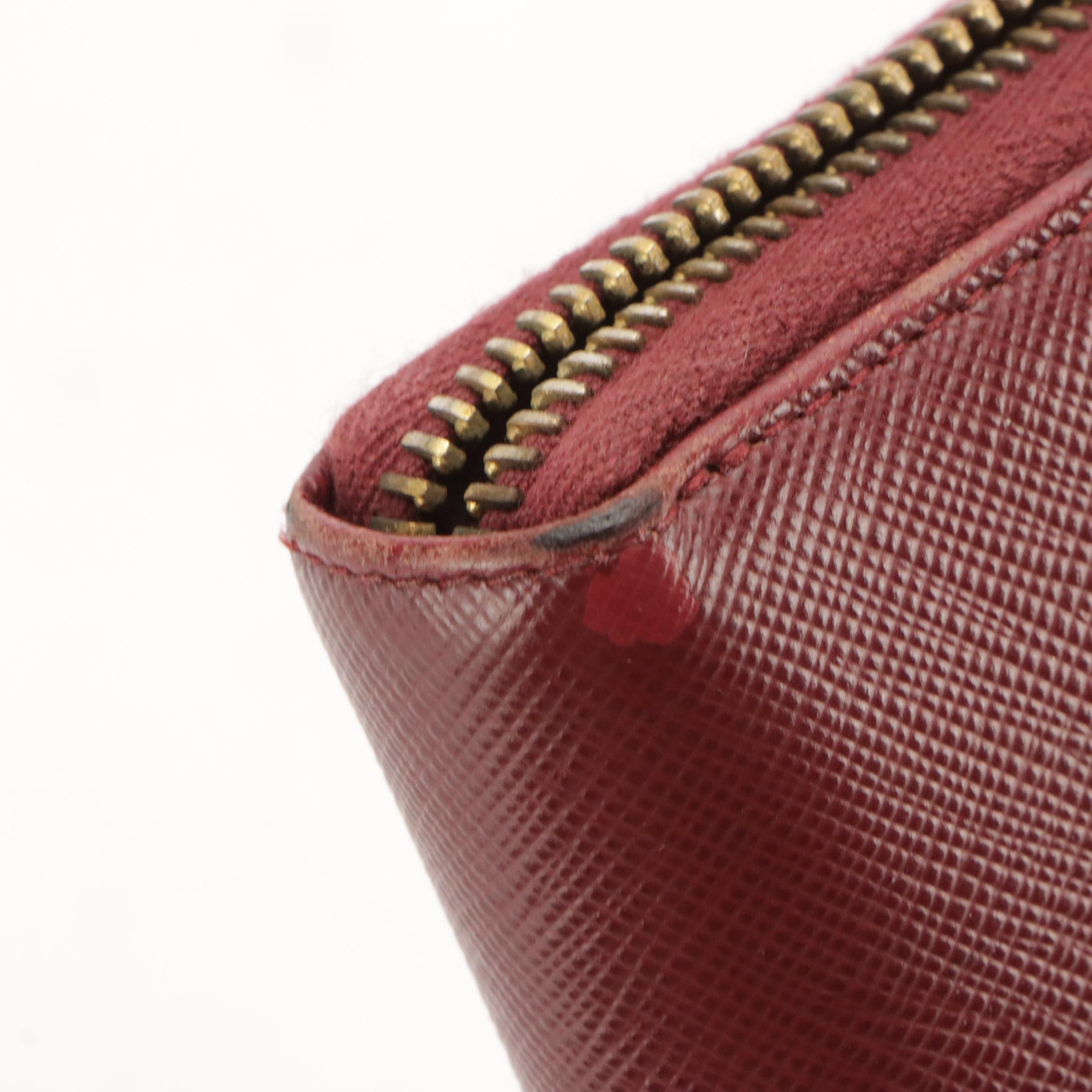 Prada Burgundy Saffiano Leather Zip-Around Wallet in Box