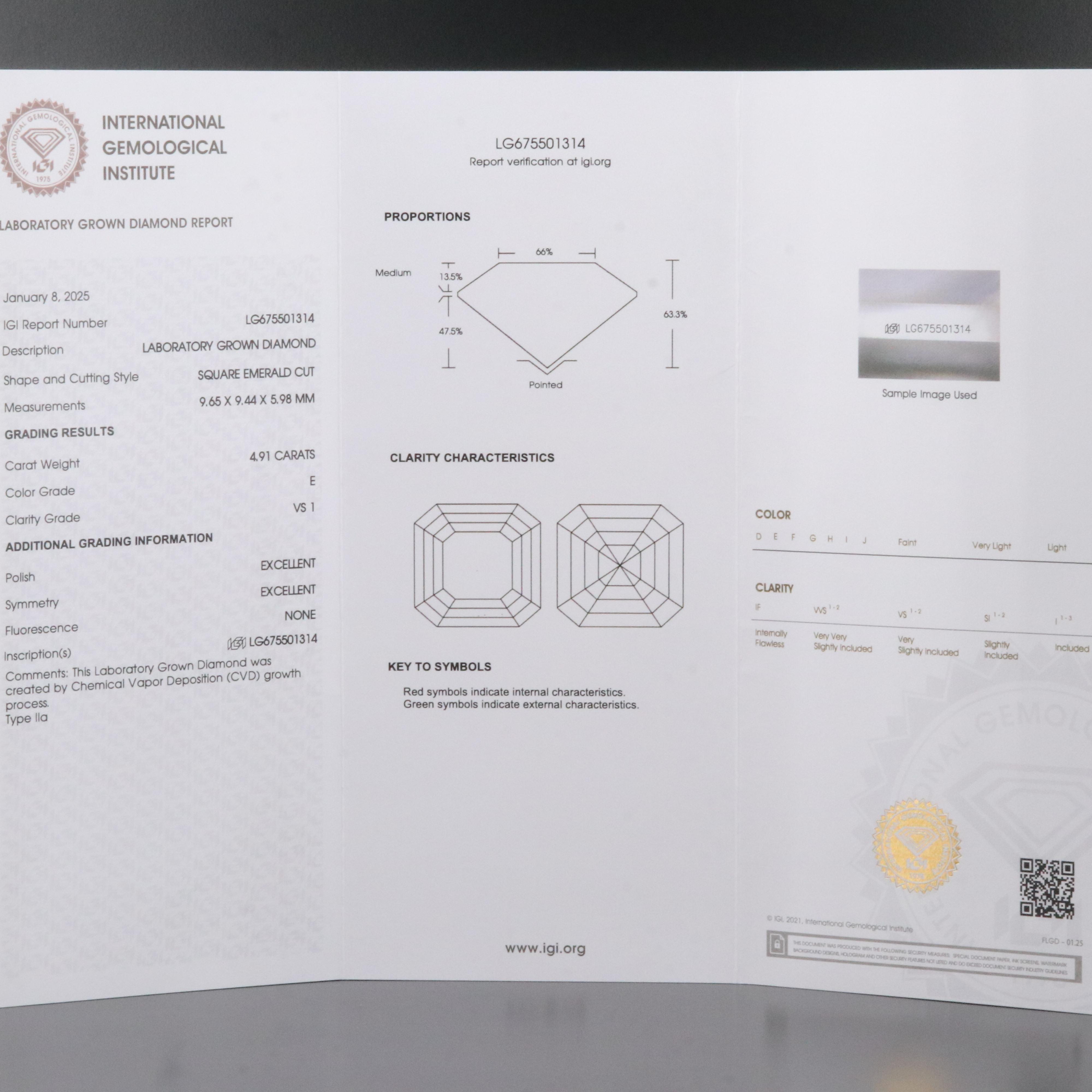 Loose 4.91 CT Lab Grown Diamond with IGI Report