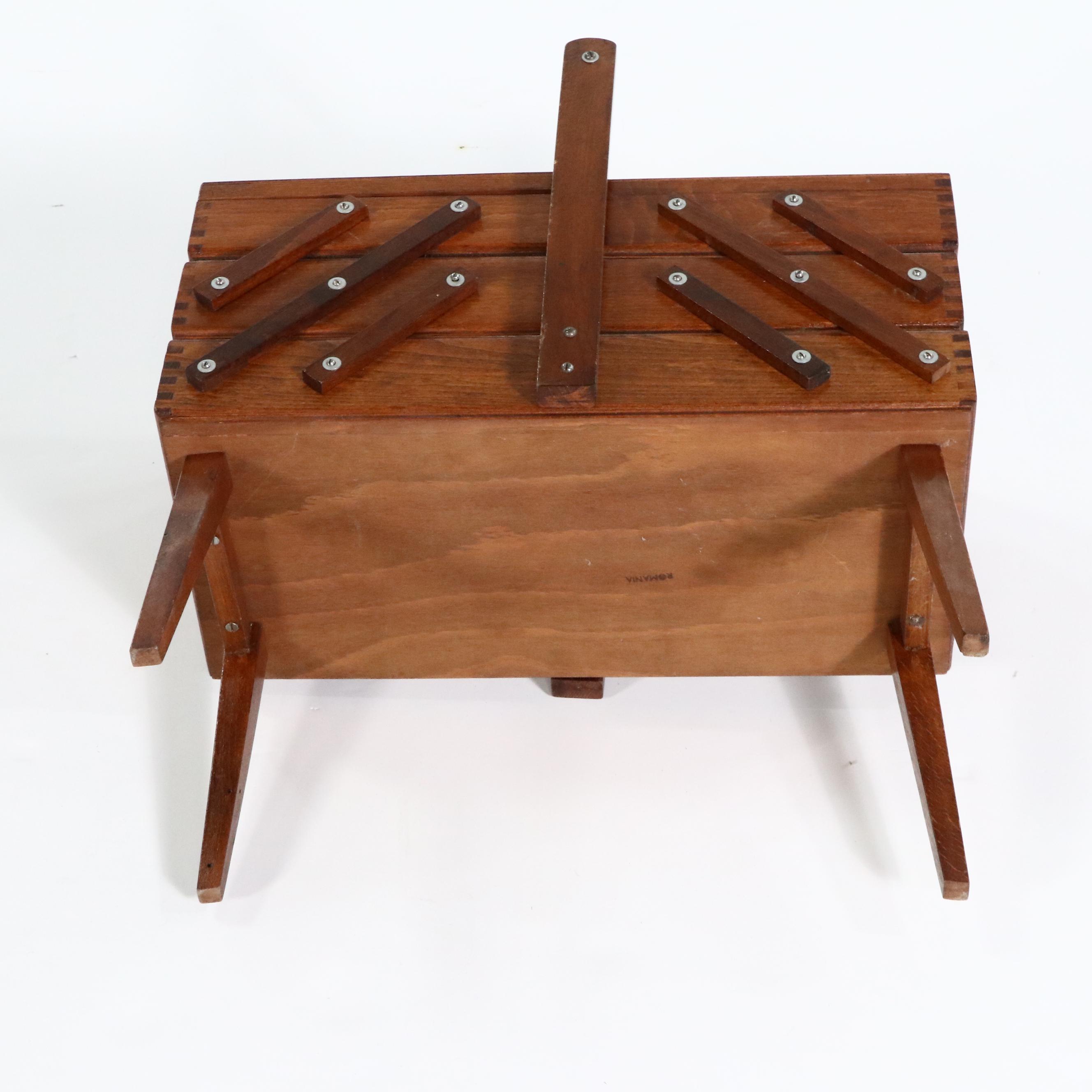 Mid Century Modern Walnut Accordion Sewing Box, Mid-20th Century