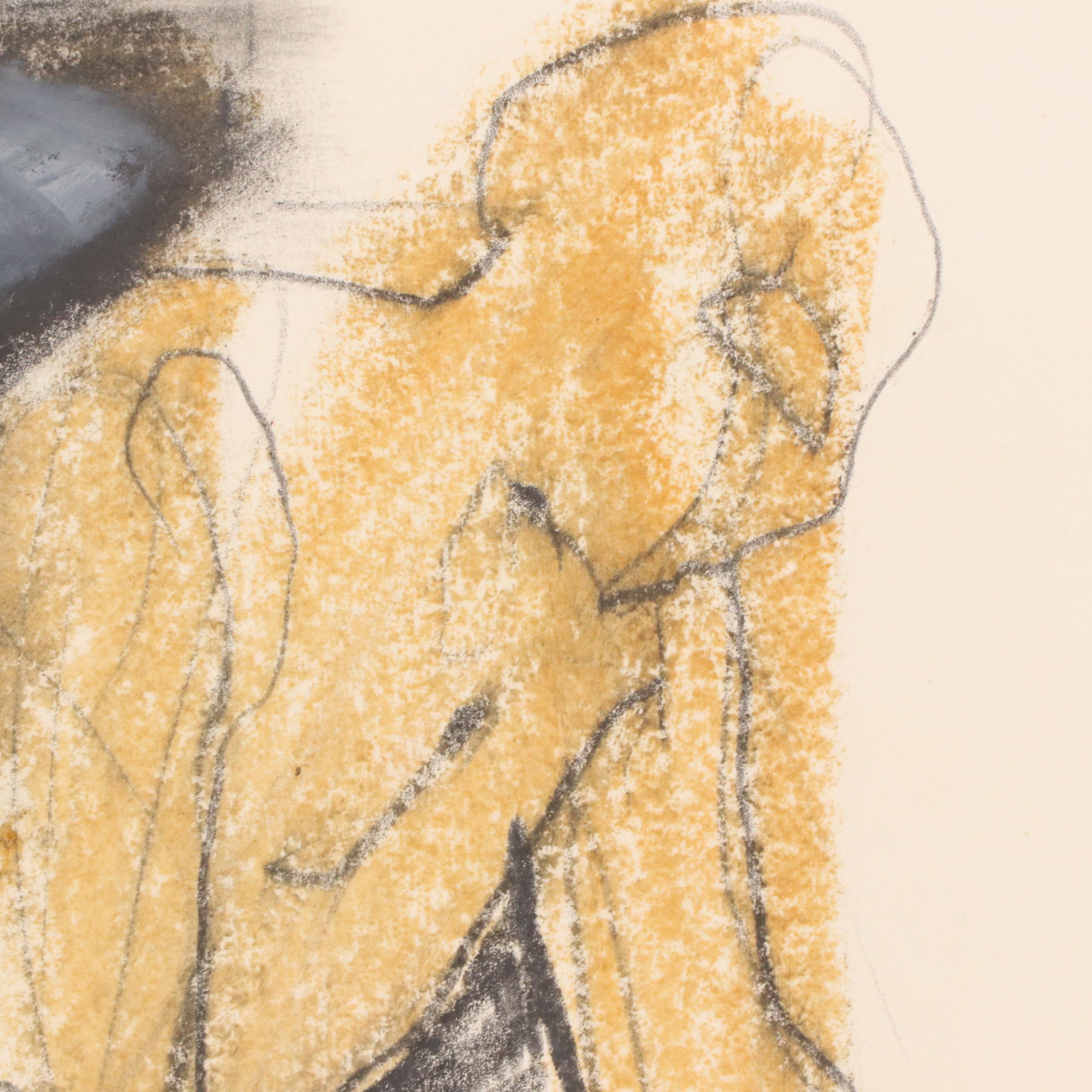 Jack Meanwell Modern Figural Oil Pastel Drawing, Late 20th Century