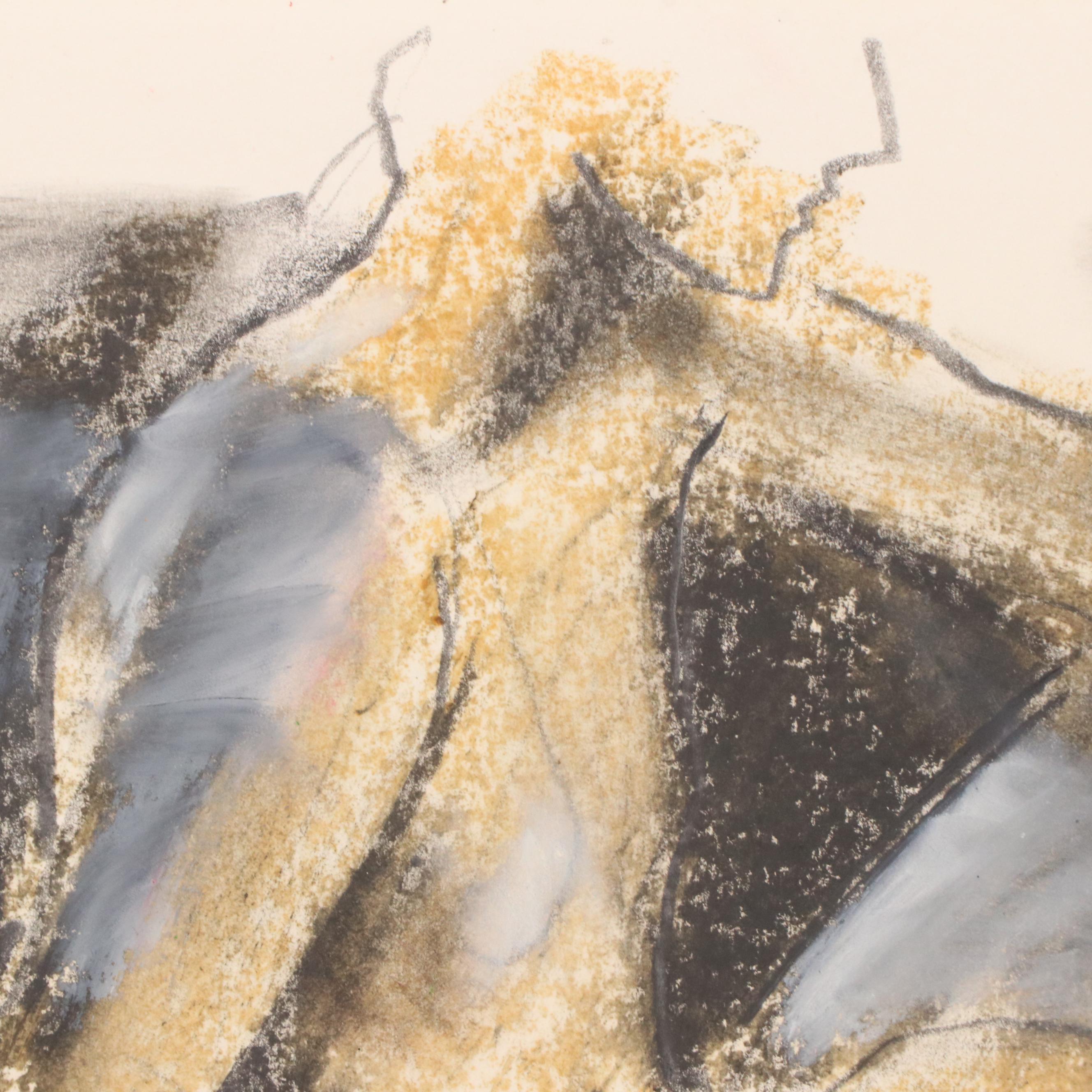 Jack Meanwell Modern Figural Oil Pastel Drawing, Late 20th Century