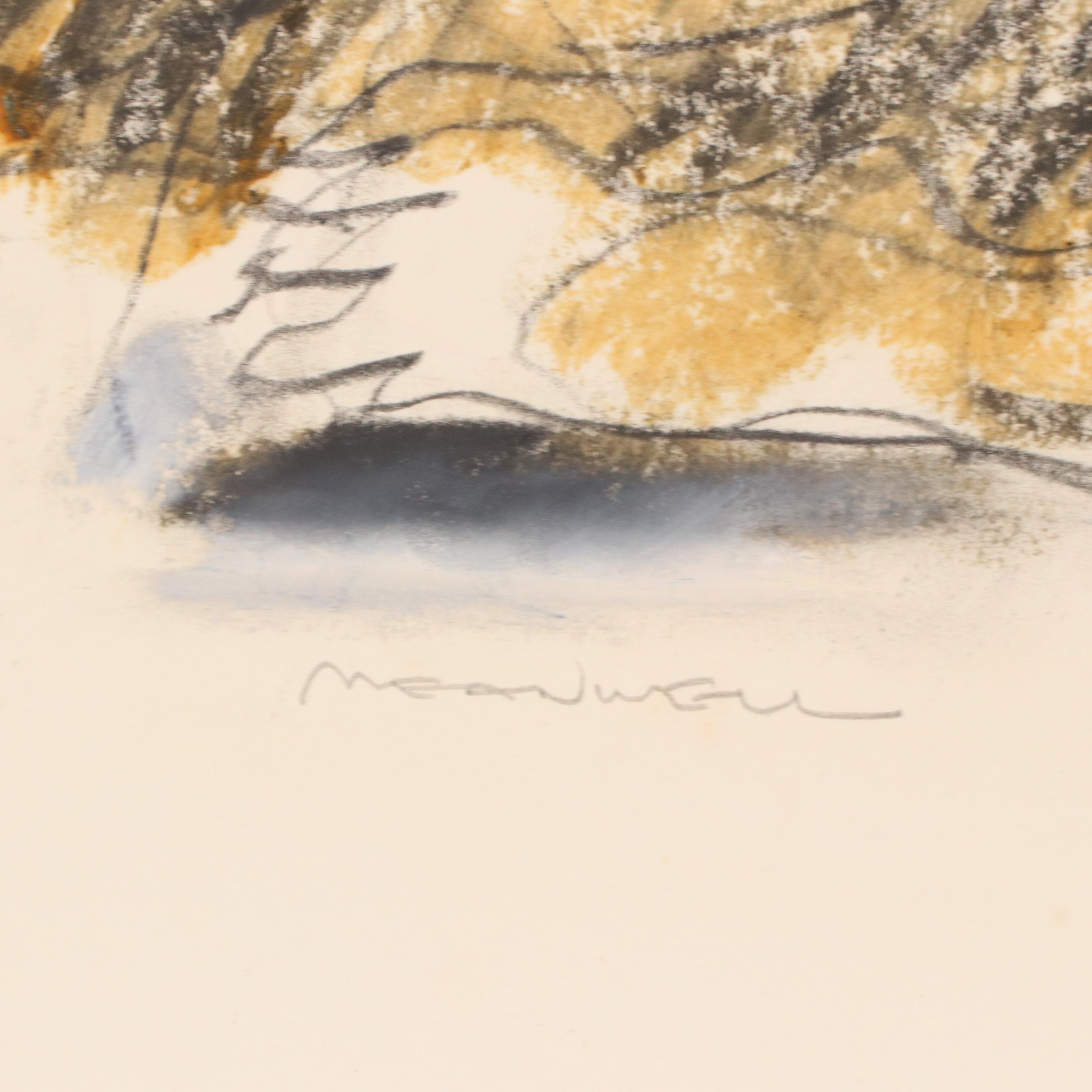 Jack Meanwell Modern Figural Oil Pastel Drawing, Late 20th Century