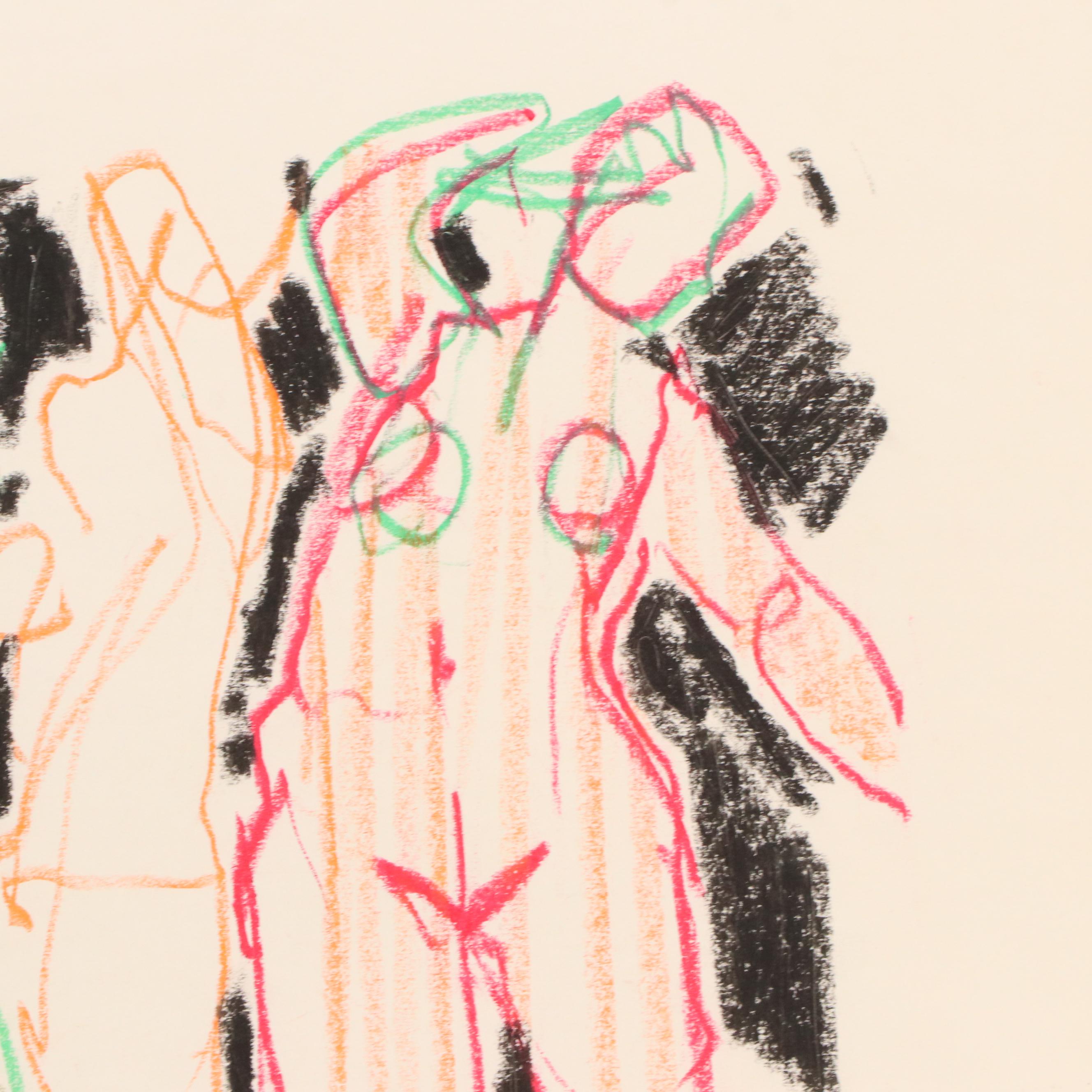Jack Meanwell Modern Figural Oil Pastel Drawing, 1992
