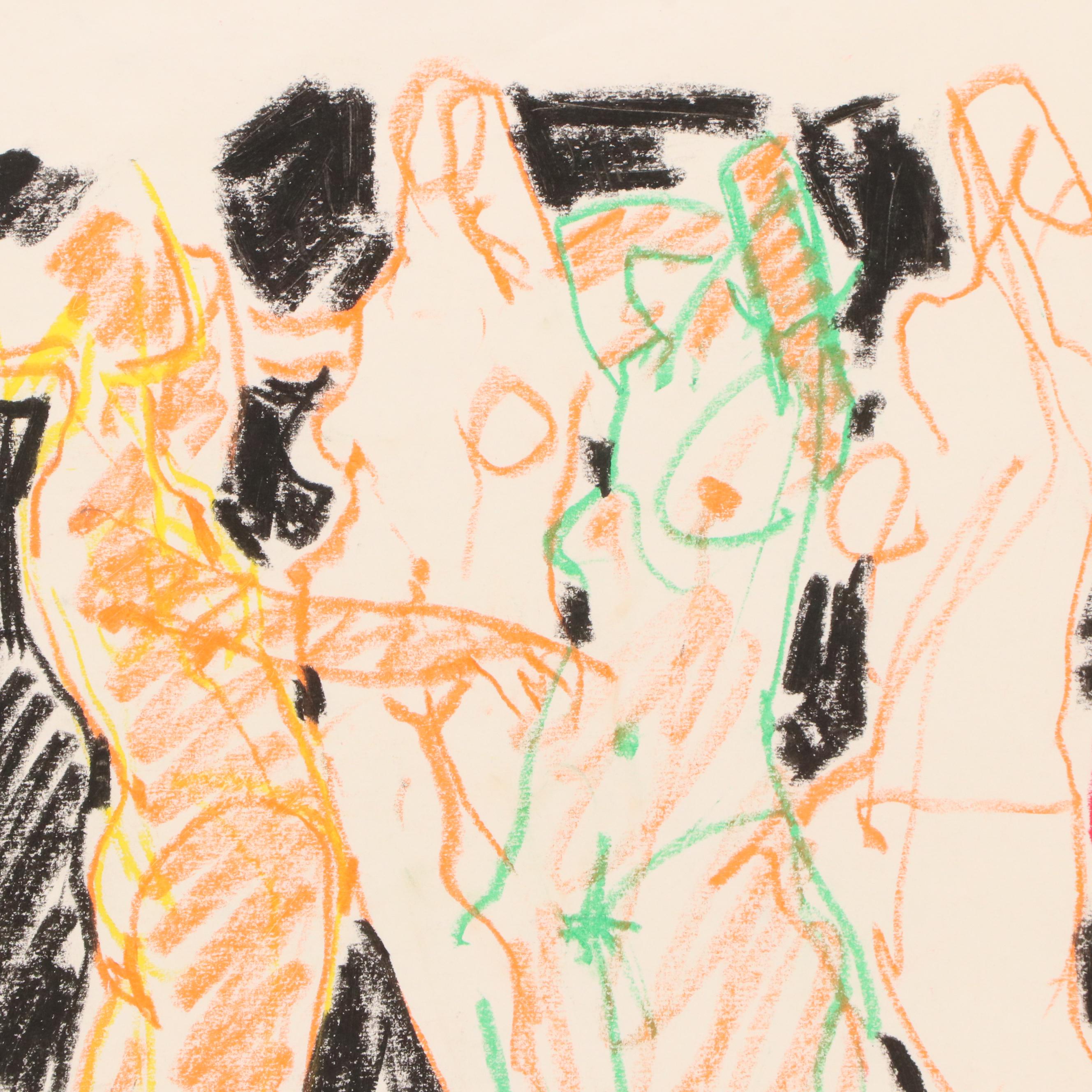 Jack Meanwell Modern Figural Oil Pastel Drawing, 1992