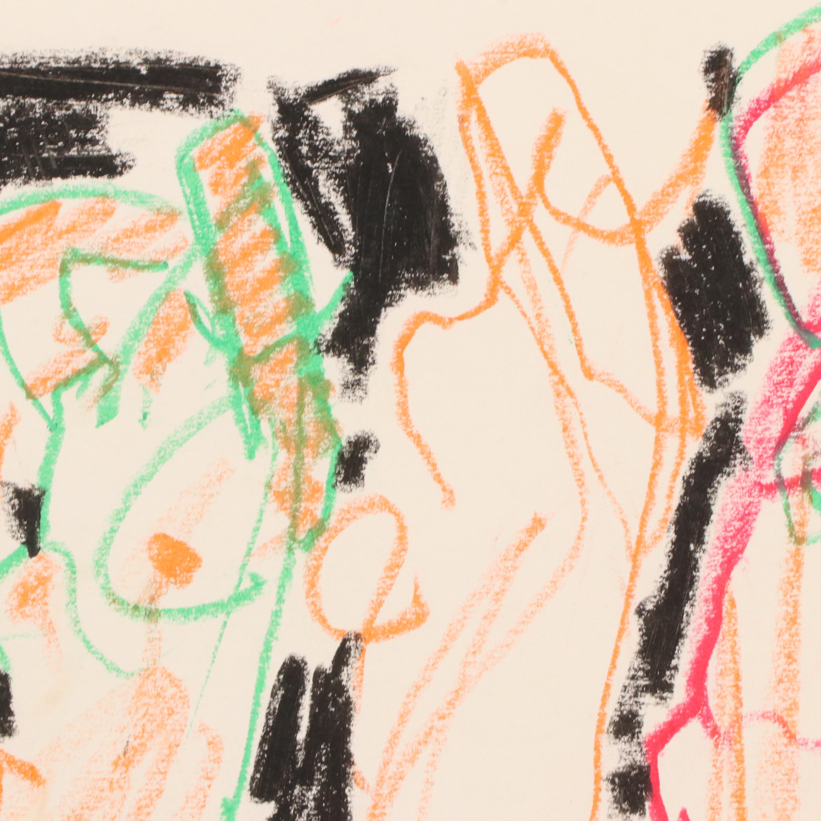 Jack Meanwell Modern Figural Oil Pastel Drawing, 1992