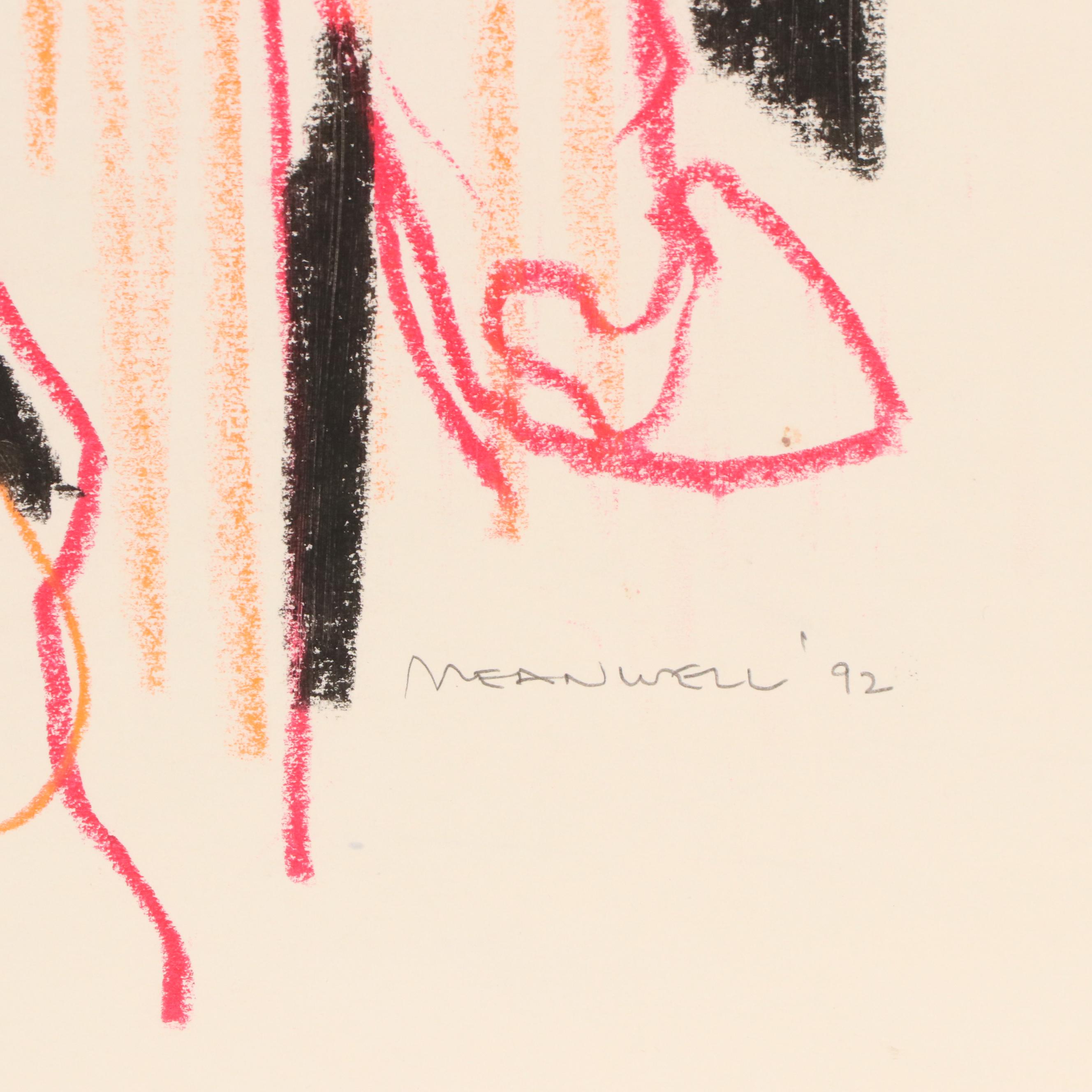 Jack Meanwell Modern Figural Oil Pastel Drawing, 1992