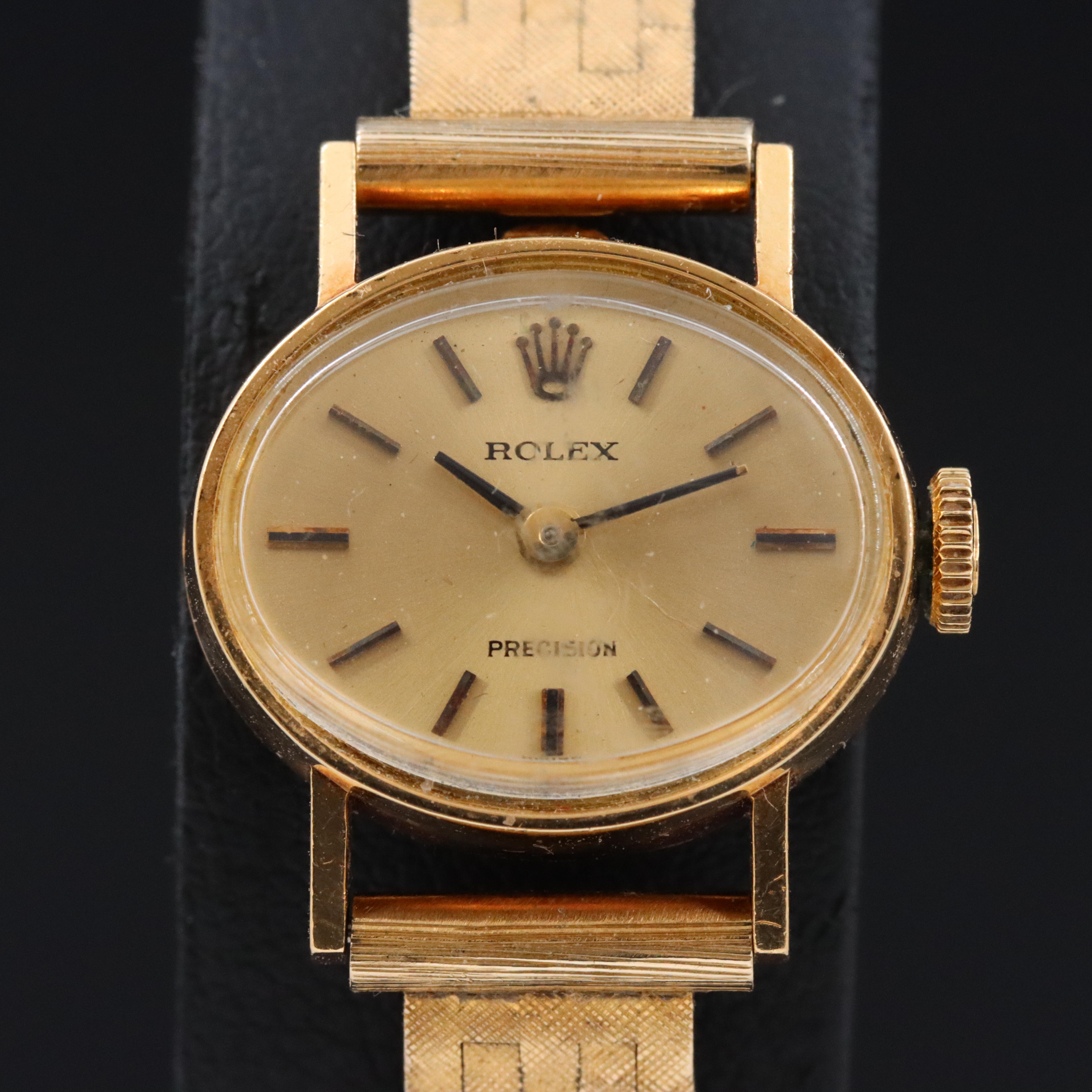 1969 18K Rolex Precision Custom 14K Band Wristwatch