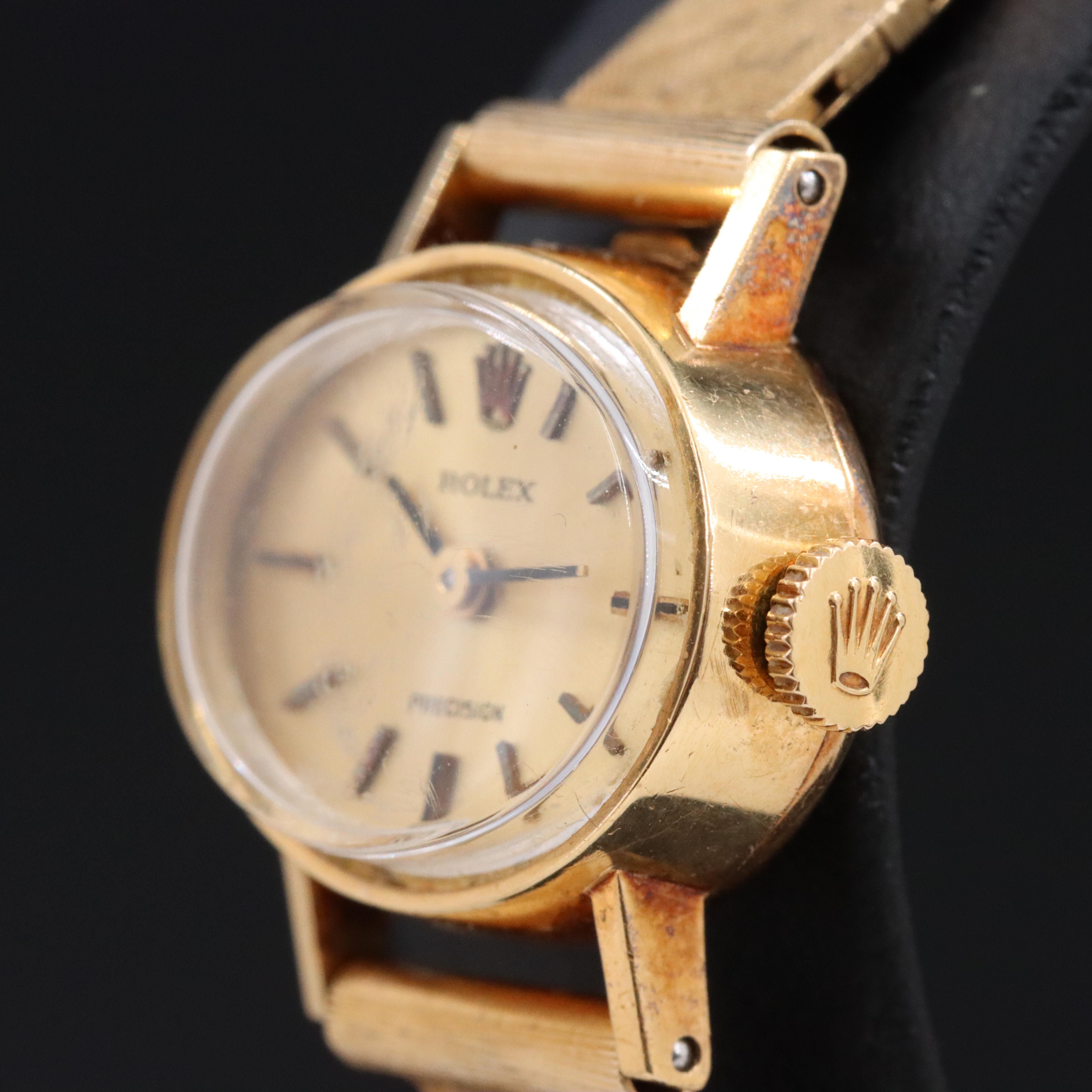 1969 18K Rolex Precision Custom 14K Band Wristwatch