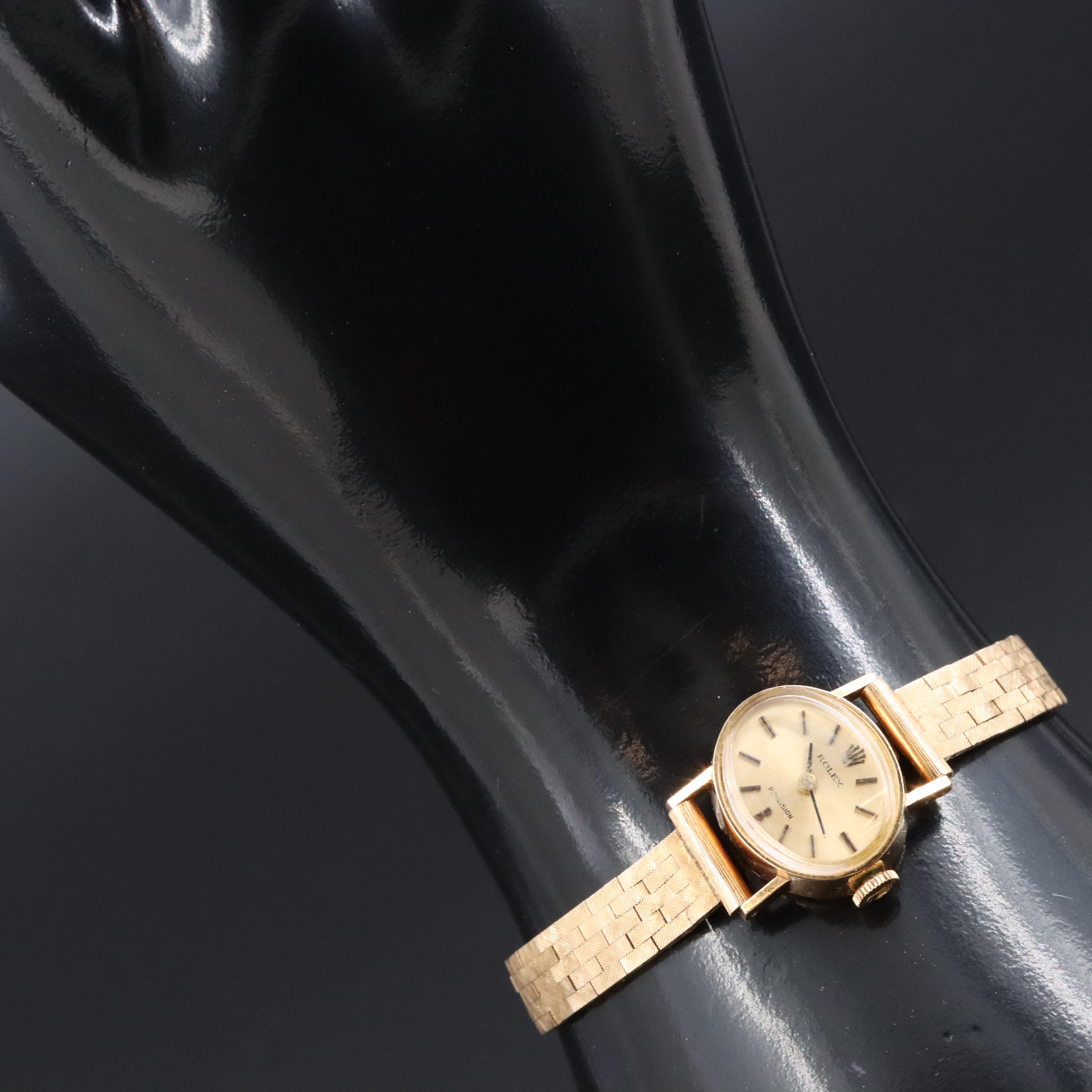 1969 18K Rolex Precision Custom 14K Band Wristwatch