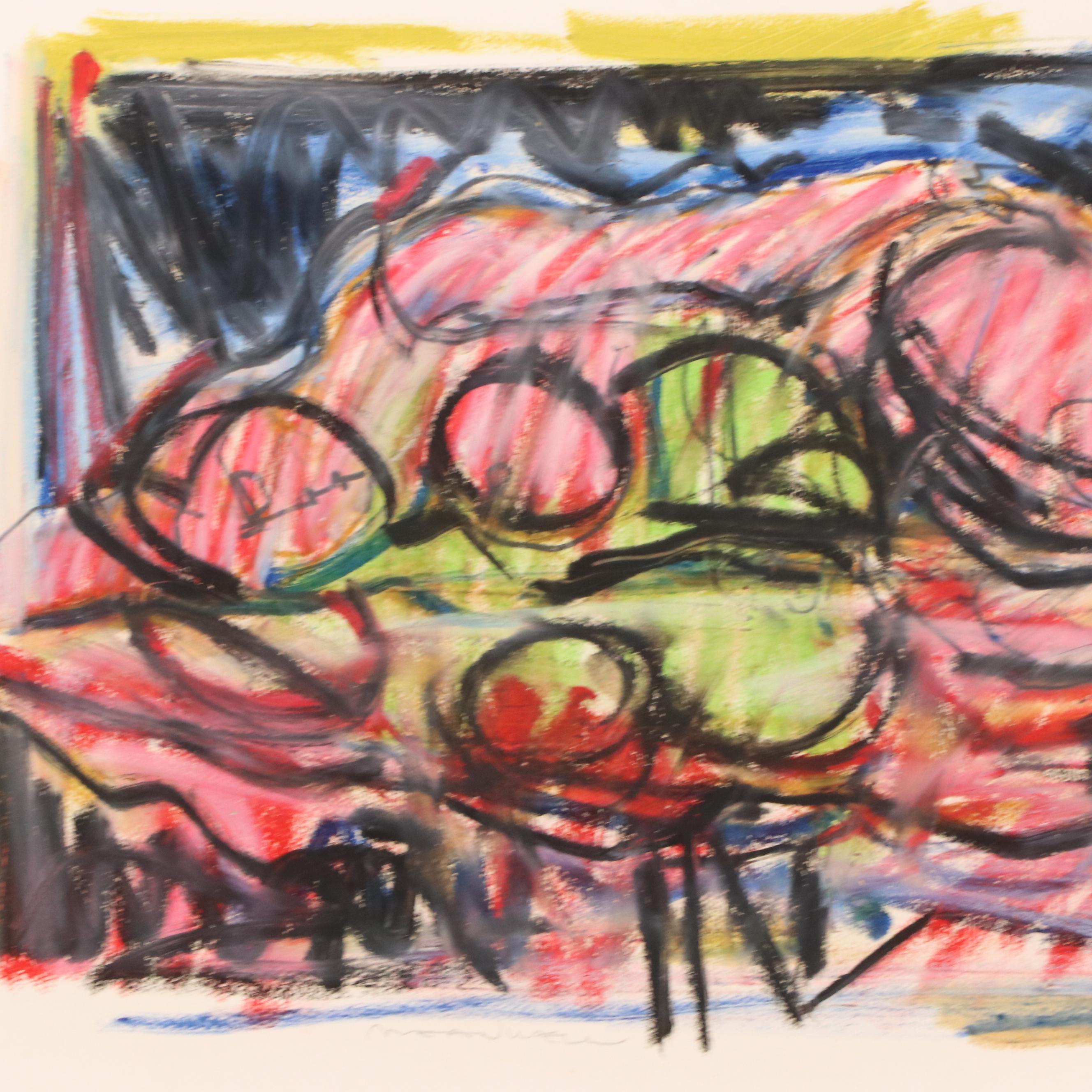 Jack Meanwell Modern Figural Oil Pastel Drawing, Late 20th Century