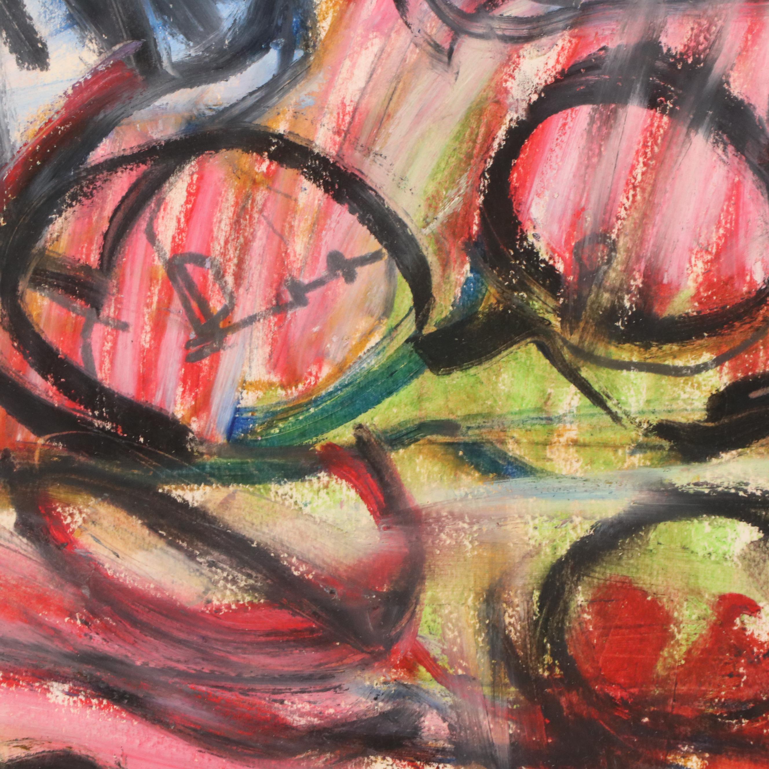 Jack Meanwell Modern Figural Oil Pastel Drawing, Late 20th Century